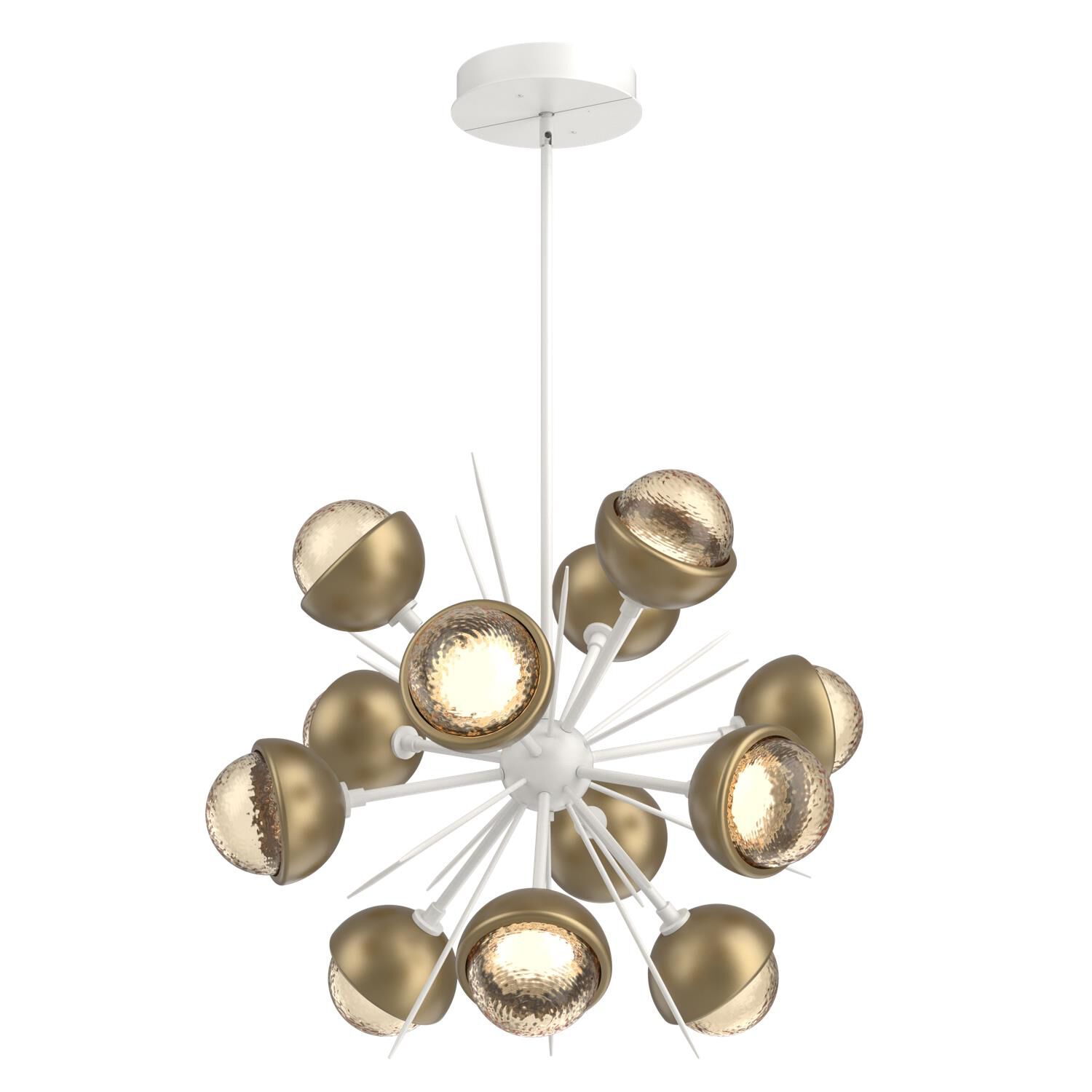 Shown in Salt White finish and Amber glass and Gilded Brass accent