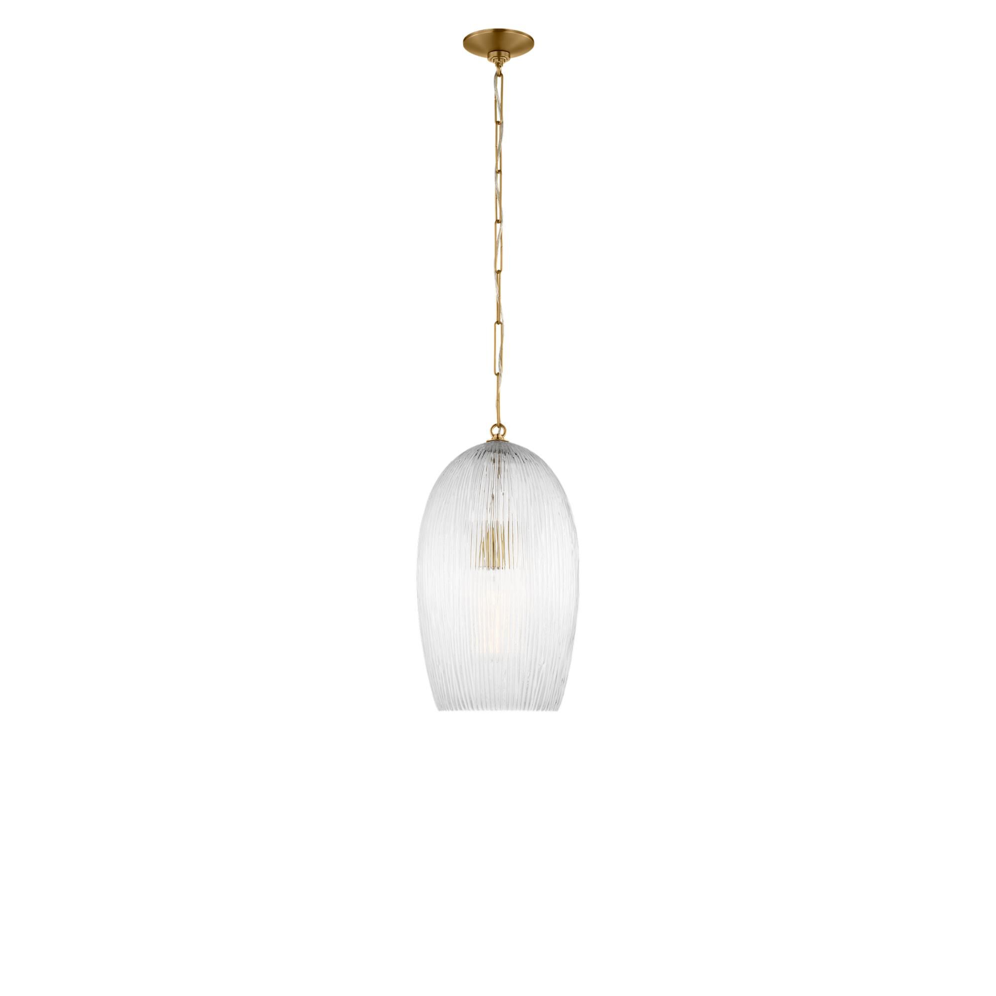 Shown in Burnished Brass finish and Striped Clear glass