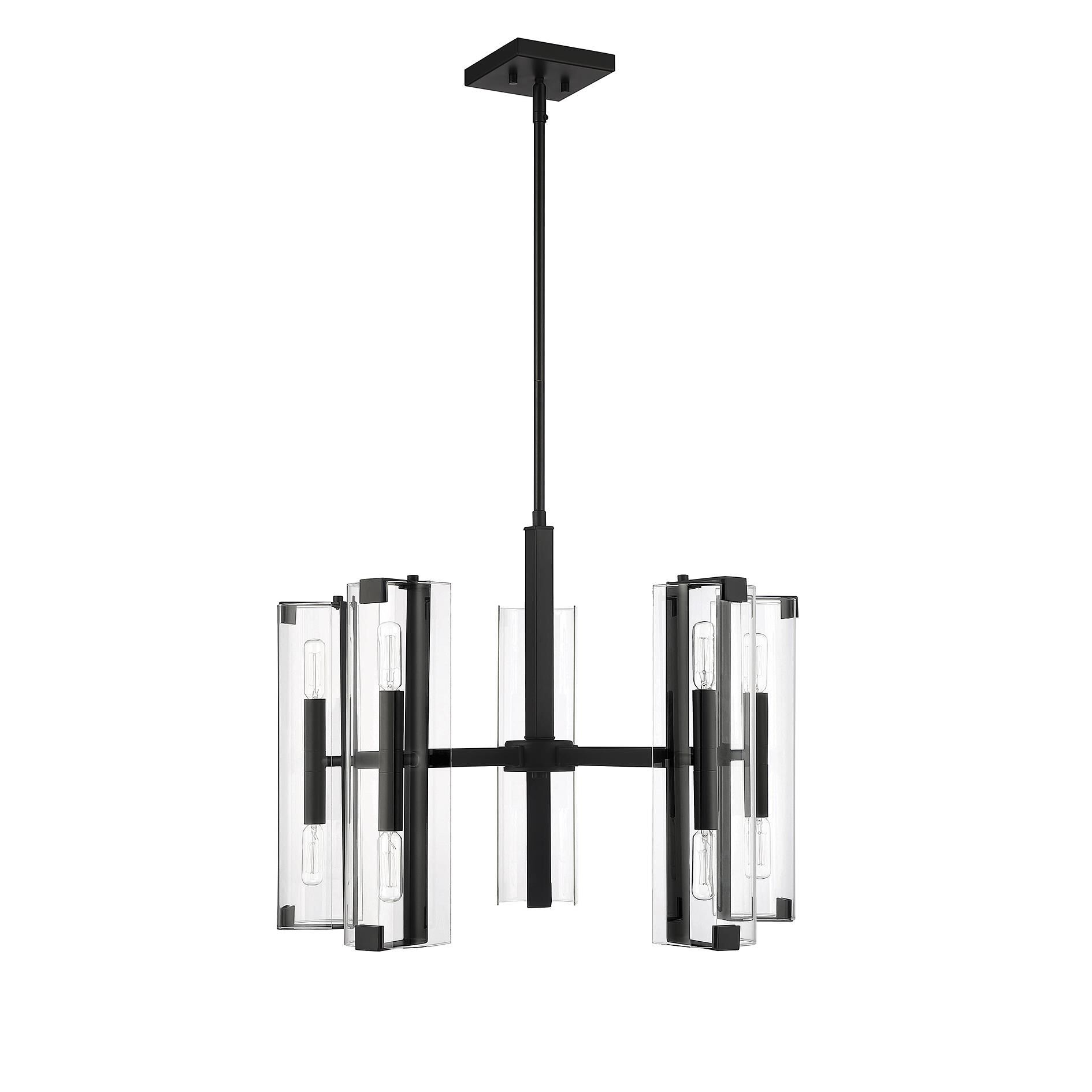 Shown in Matte Black finish and Clear glass and Glass shade