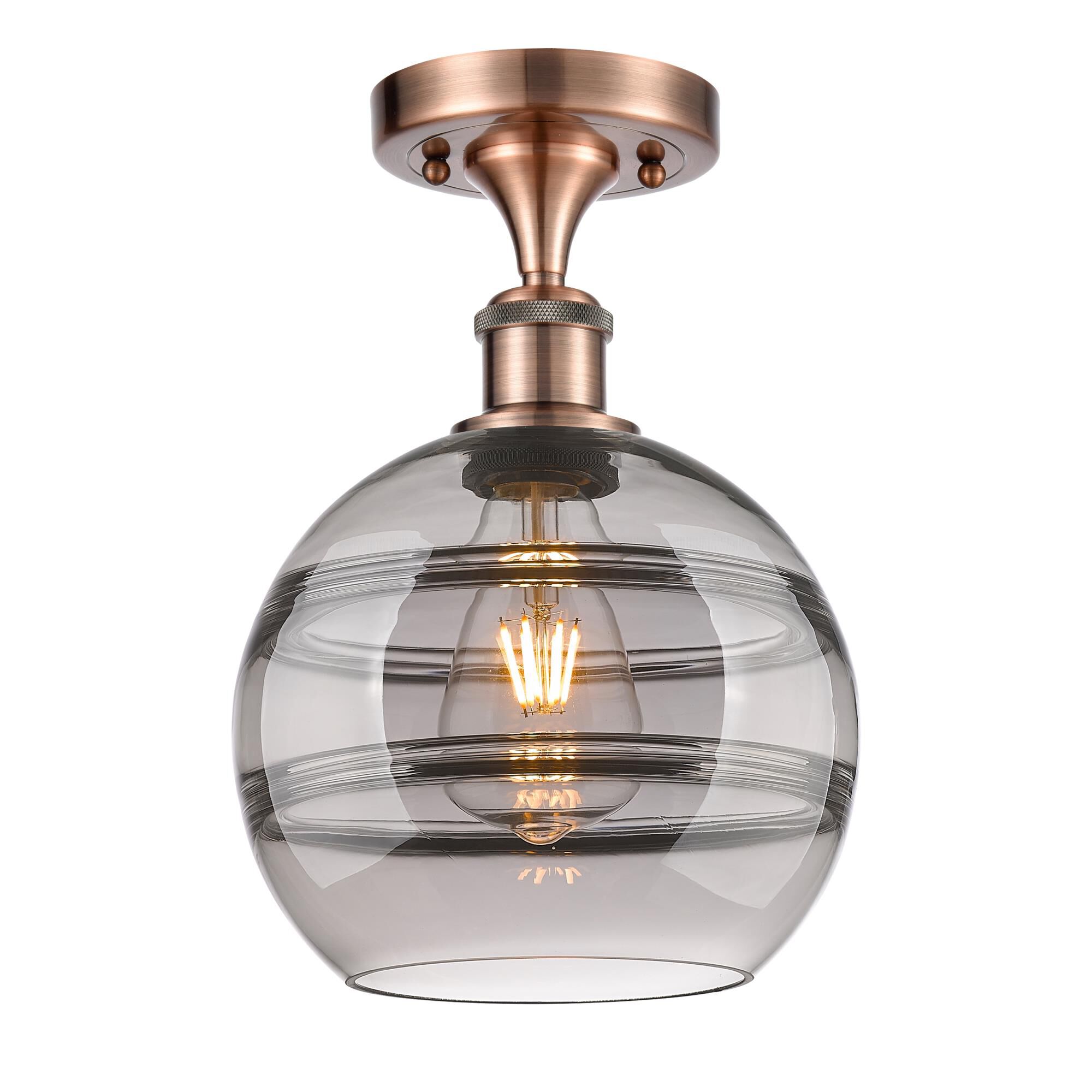 Shown in Antique Copper finish and Light Smoke glass
