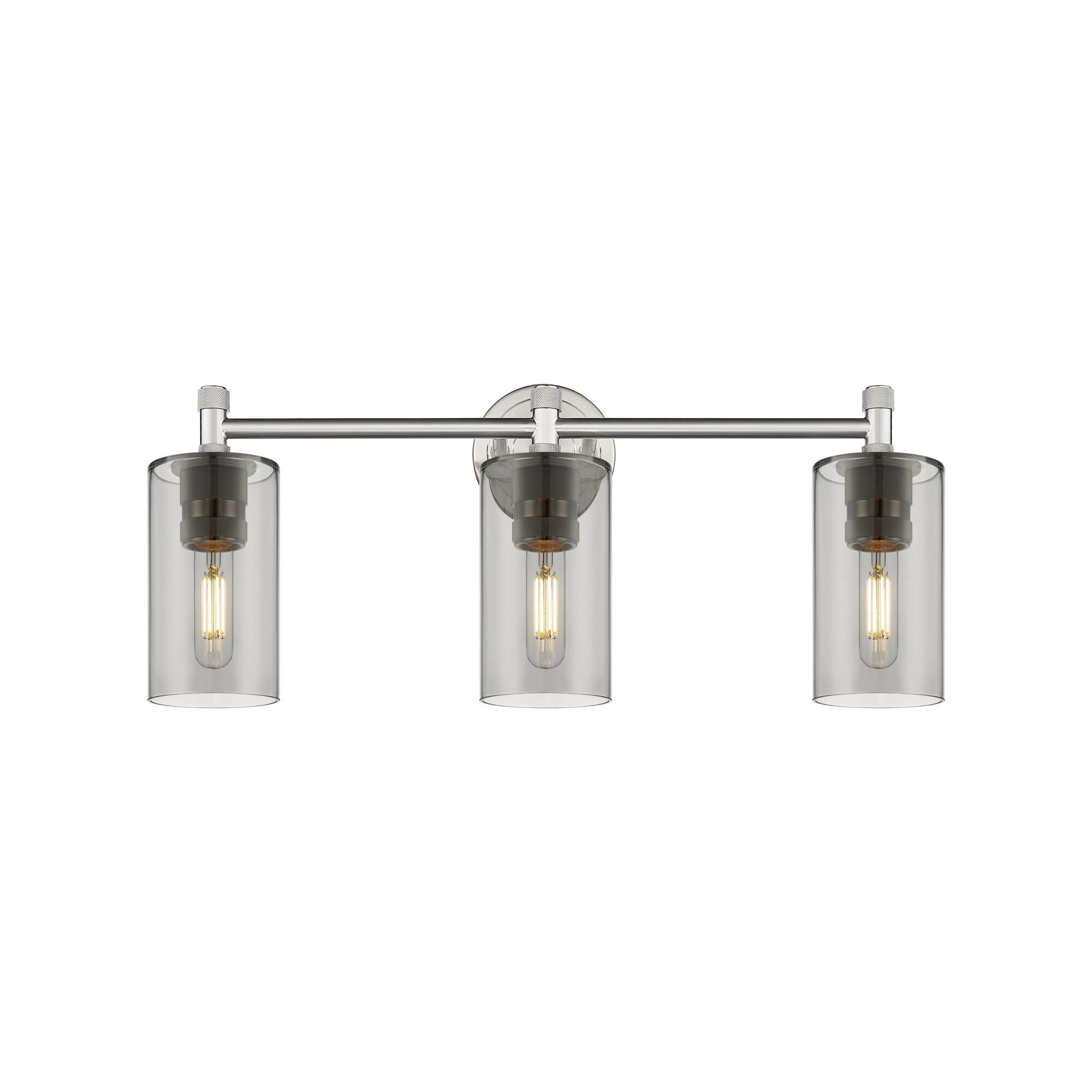 Shown in Satin Nickel finish and Plated Smoke glass and Plated Smoke Glass shade