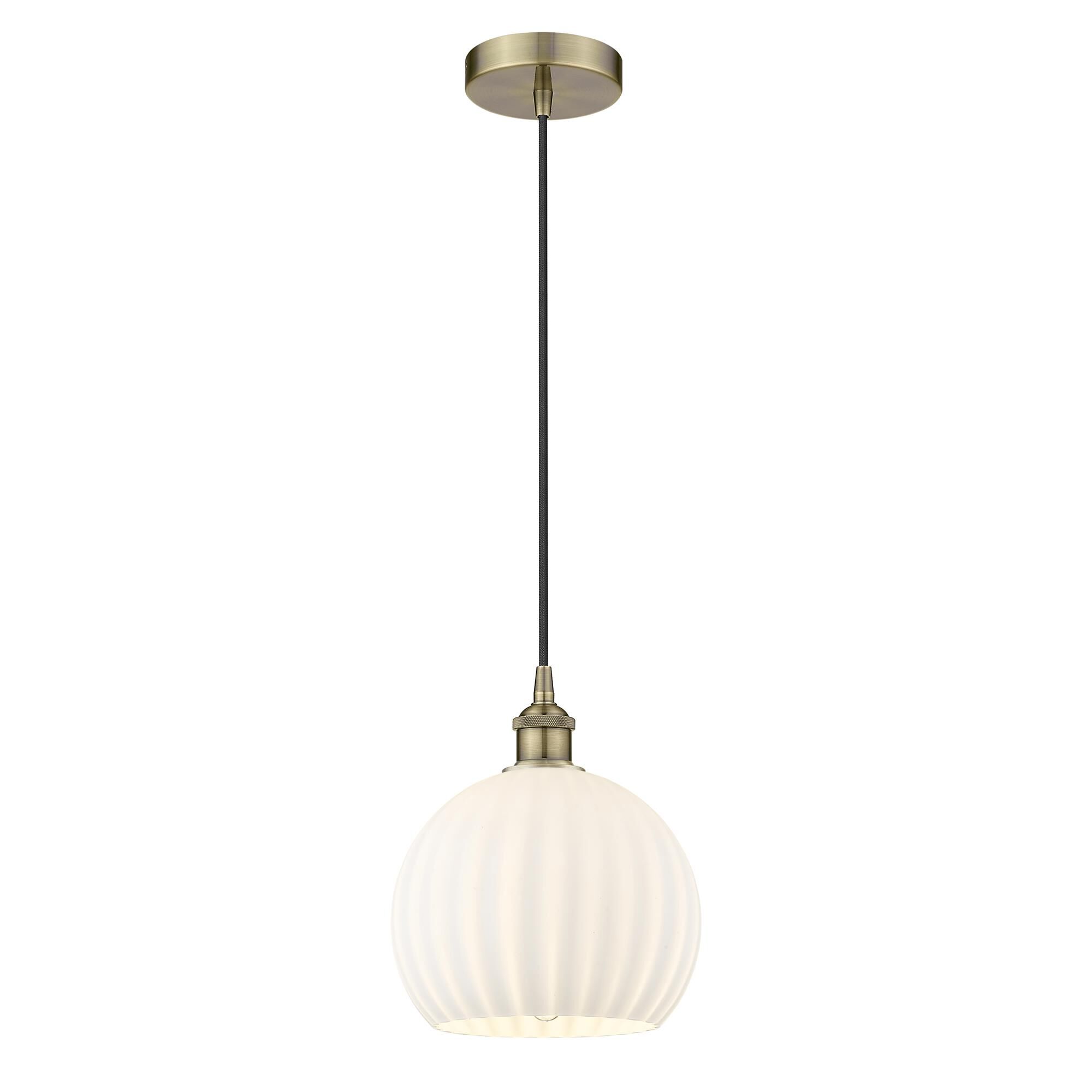 Shown in Antique Brass finish and White Venetian glass