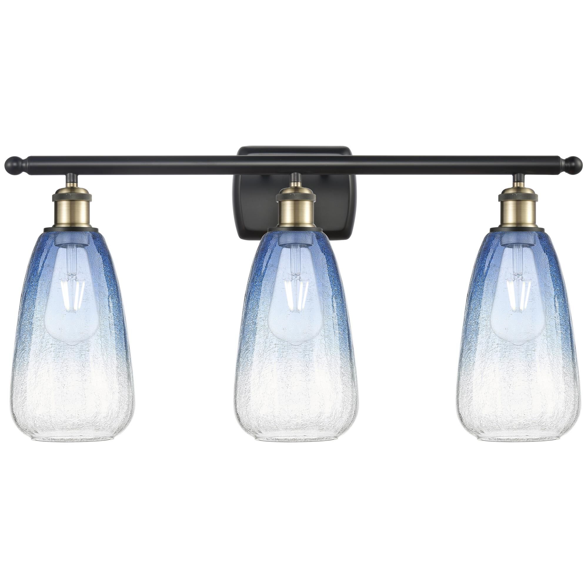 Shown in Black Antique Brass finish and Sapphire Blue glass