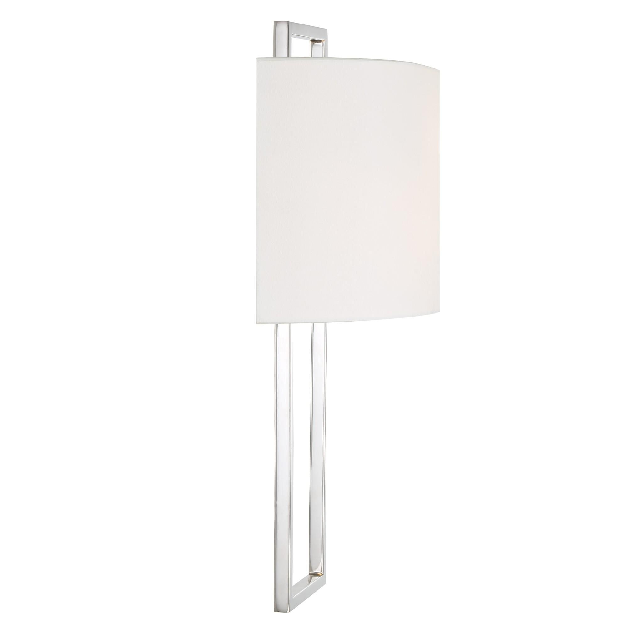 Shown in Polished Nickel finish and Fabric glass and White shade