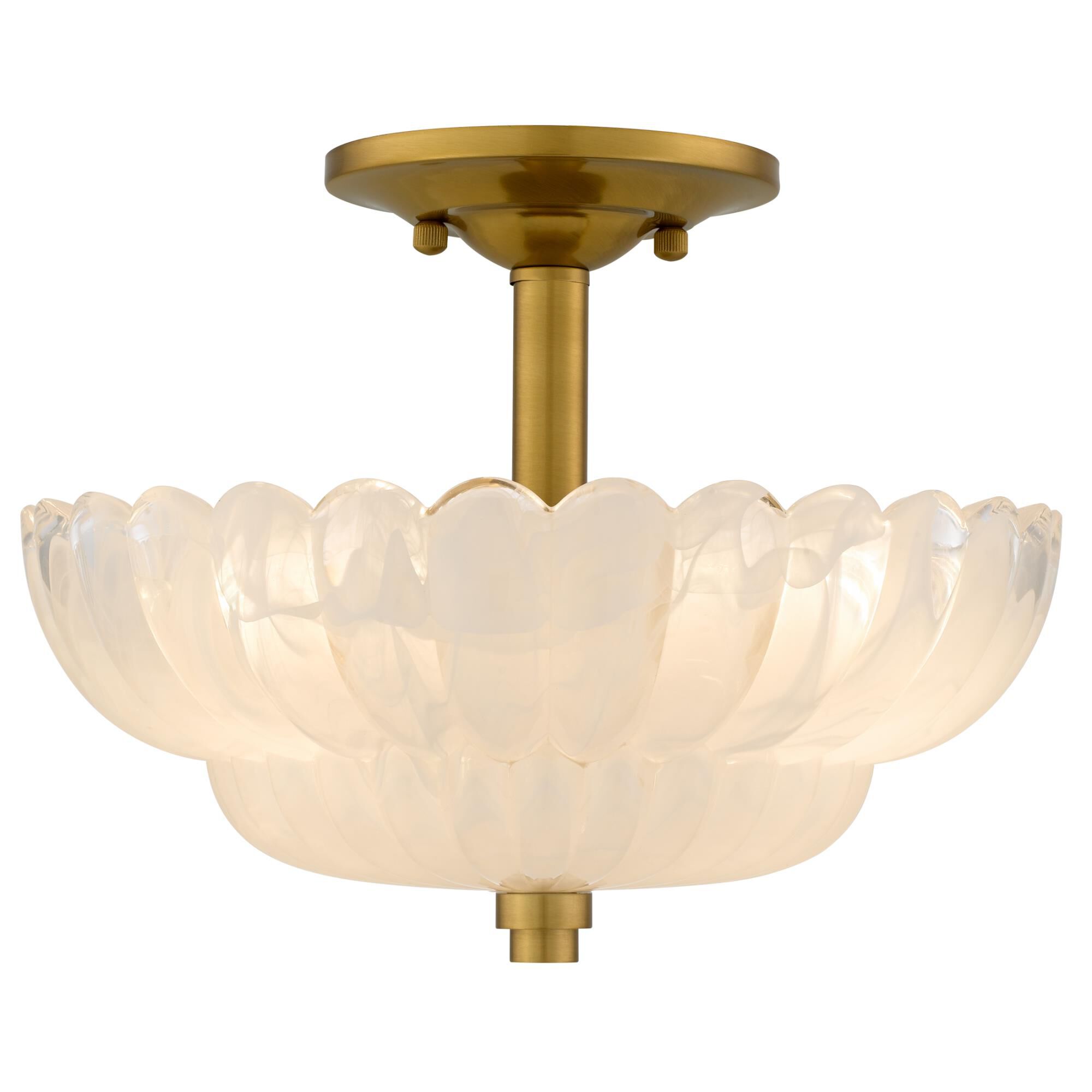 Shown in Brushed Gold finish and Alabaster Glass shade