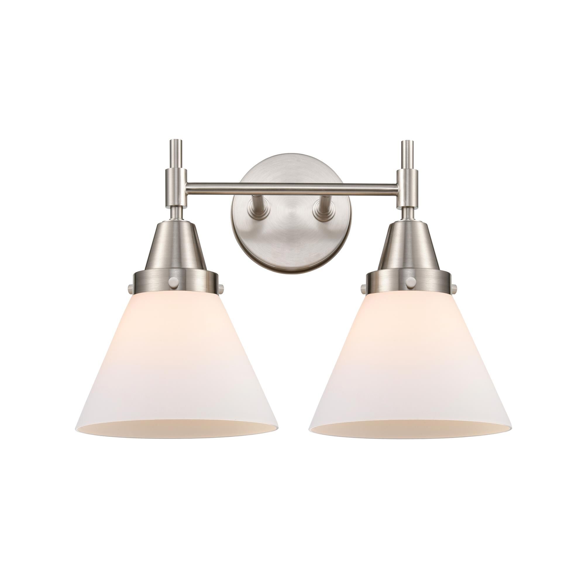 Shown in Satin Nickel finish and Matte White Cased Large Cone glass