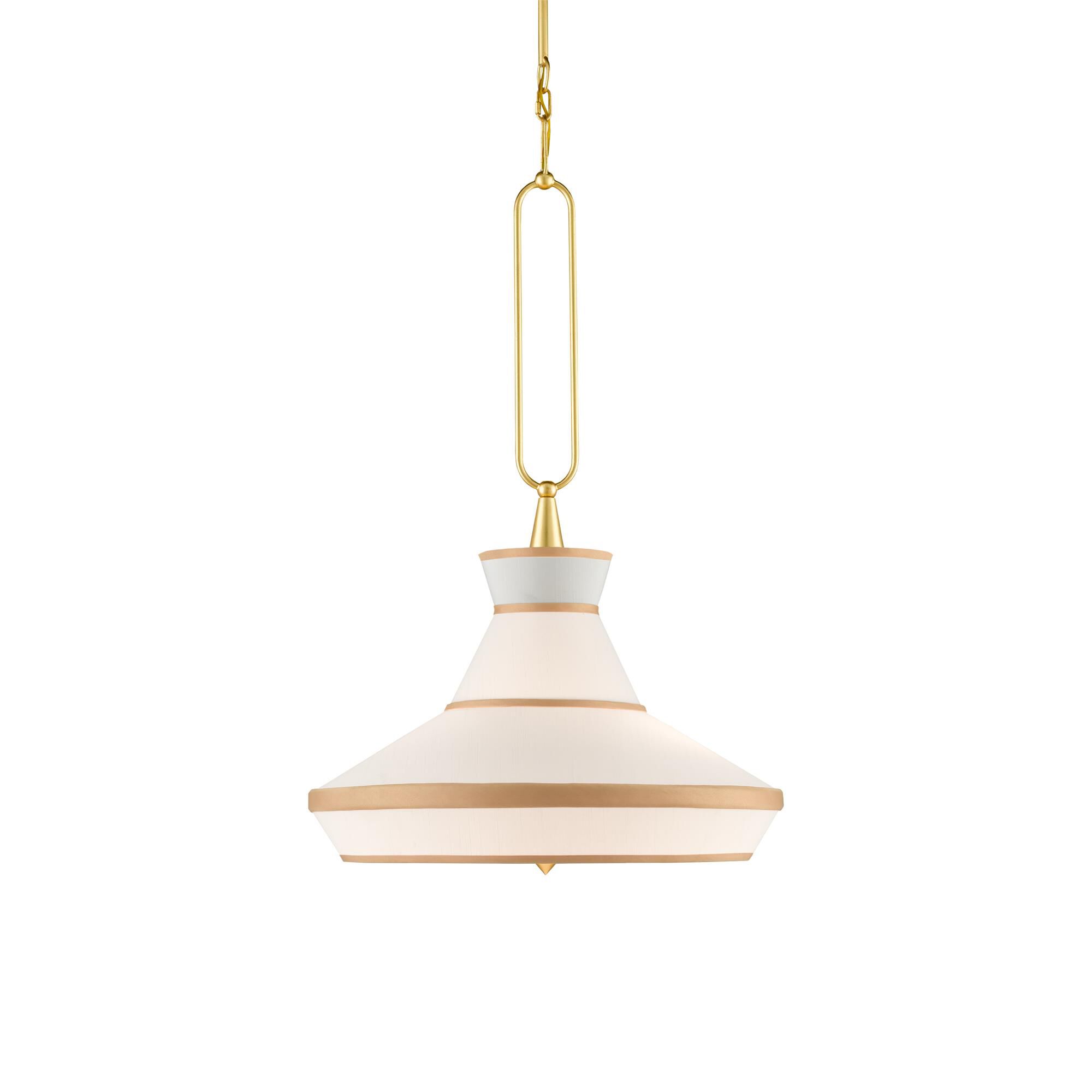 Shown in Gold Leaf/White finish and Off White Shantung shade