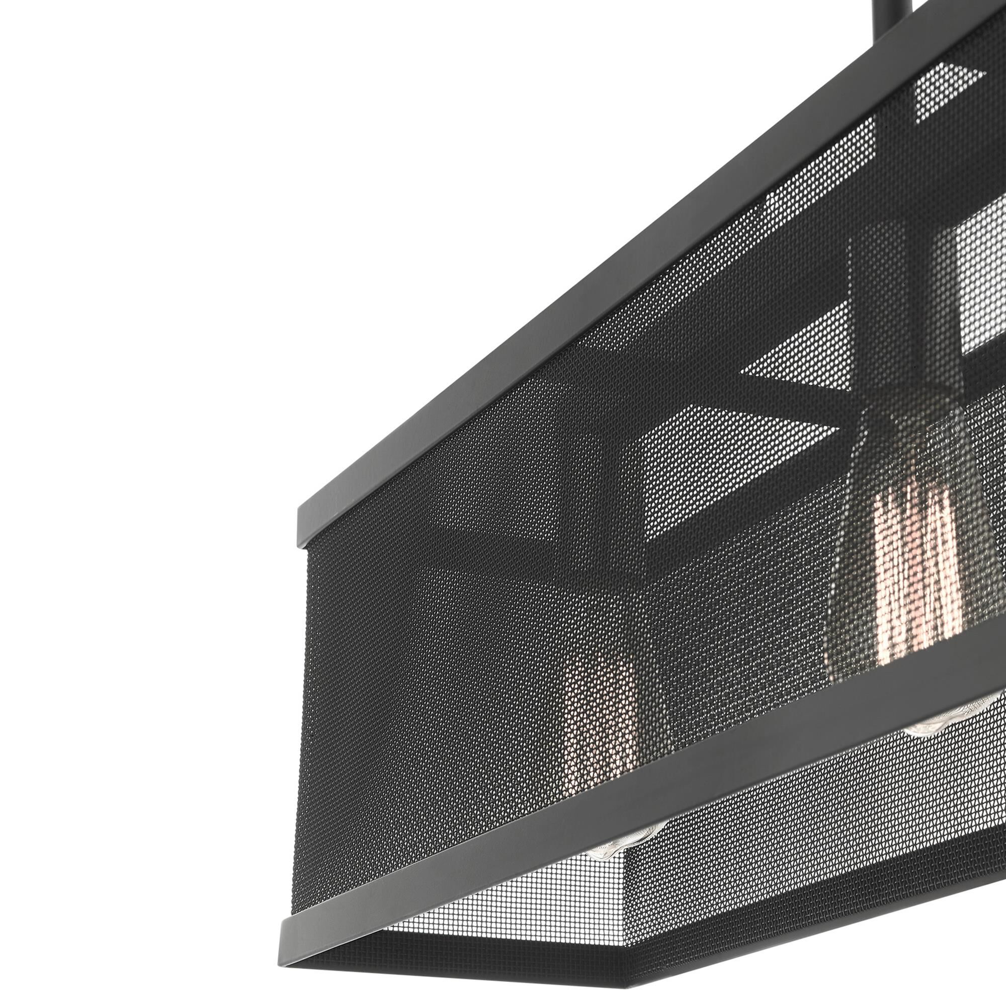 Shown in Black With Brushed Nickel Accents finish and Black Stainless Mesh Shade glass and Black Stainless Mesh shade