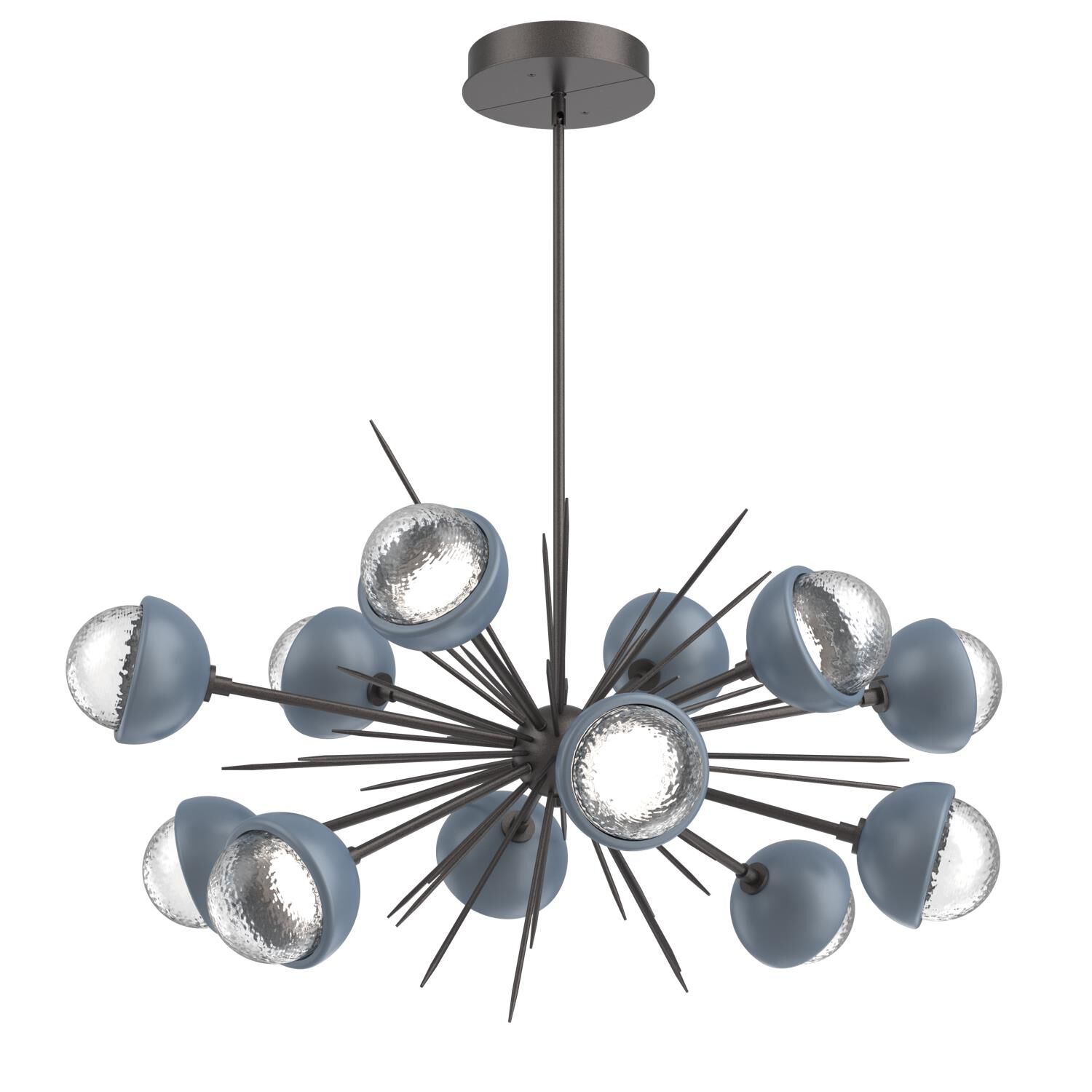 Shown in Graphite finish and Clear glass and Poppy Blue accent