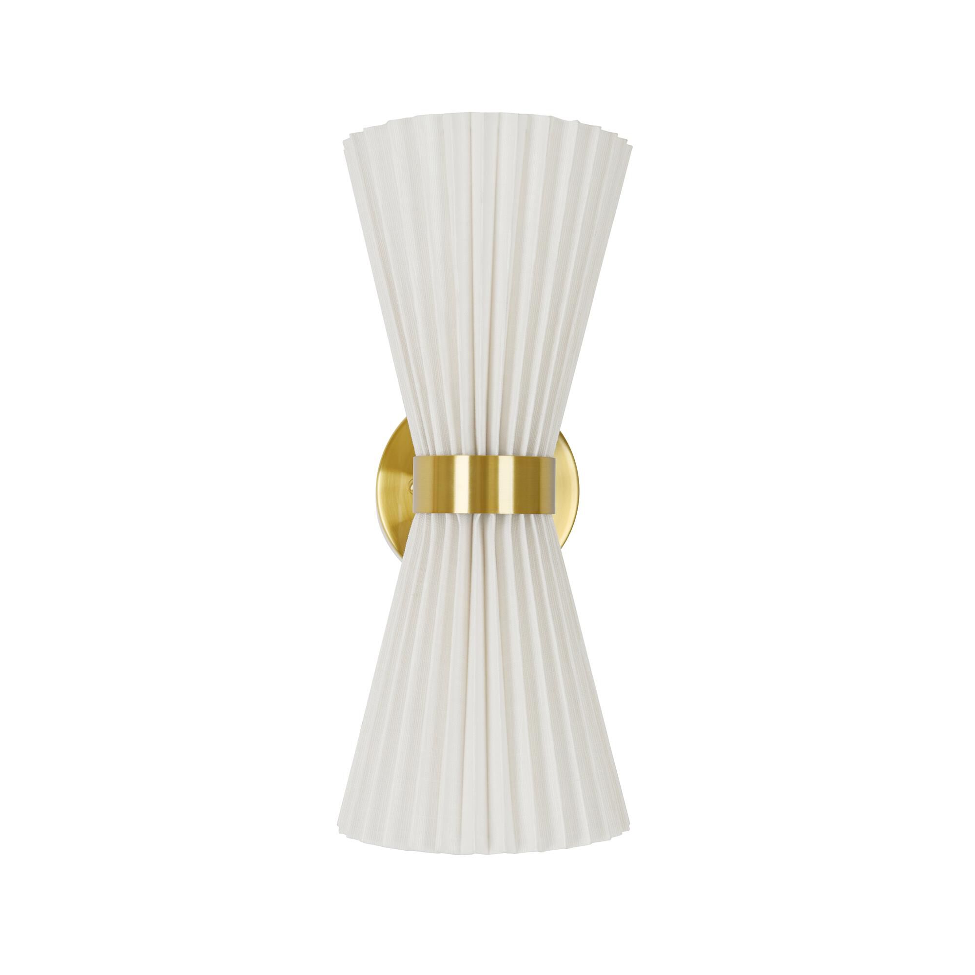 Shown in Brass and White finish and White Linen shade