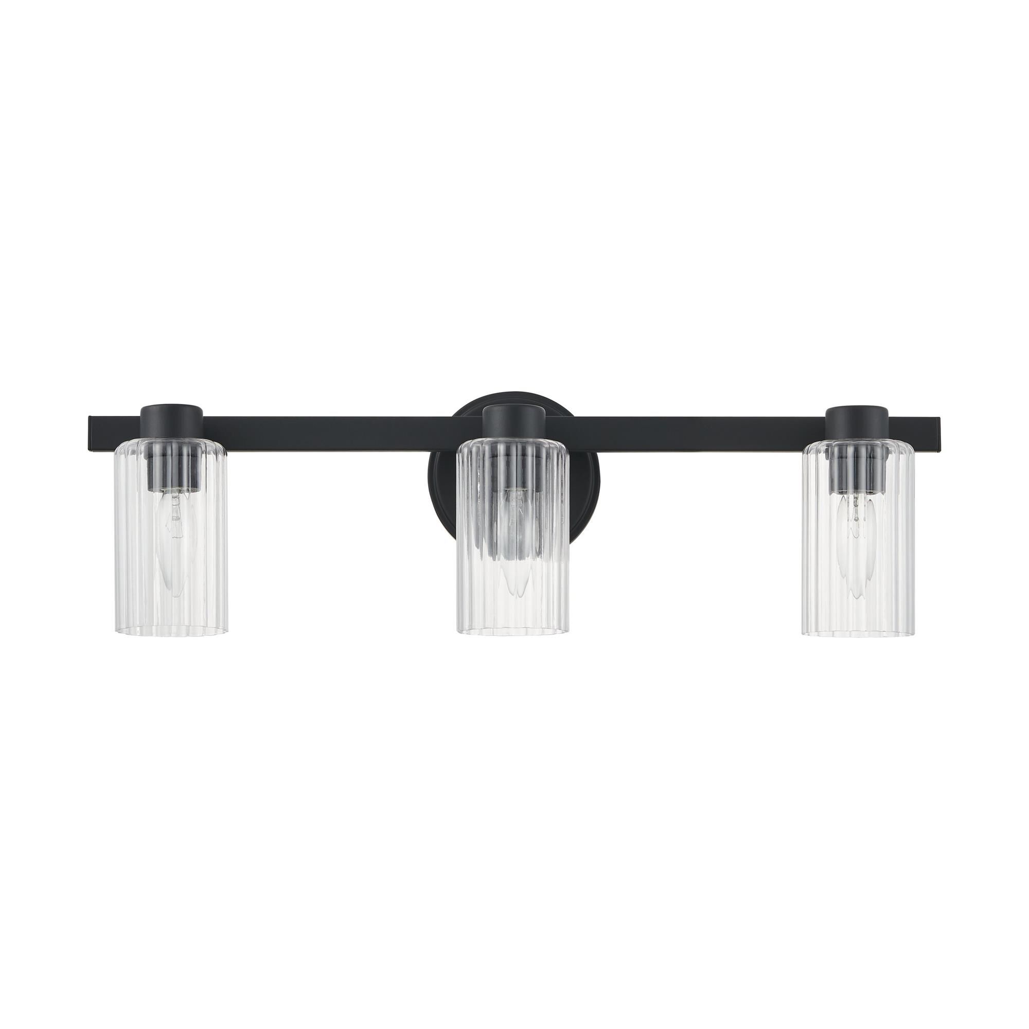 Shown in Matte Black finish and Clear Ribbed glass