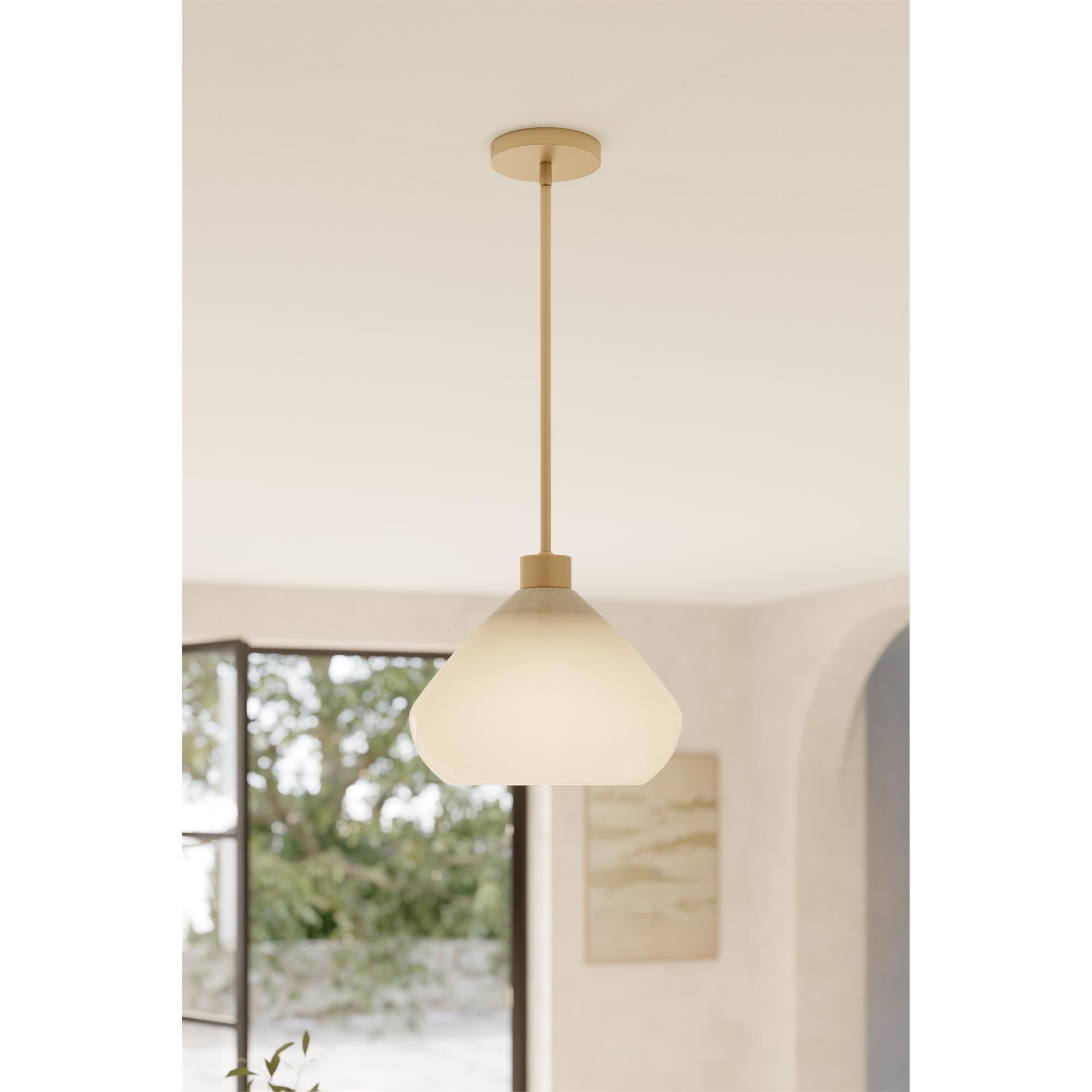 Shown in Legacy Brass finish and Green Ombre glass