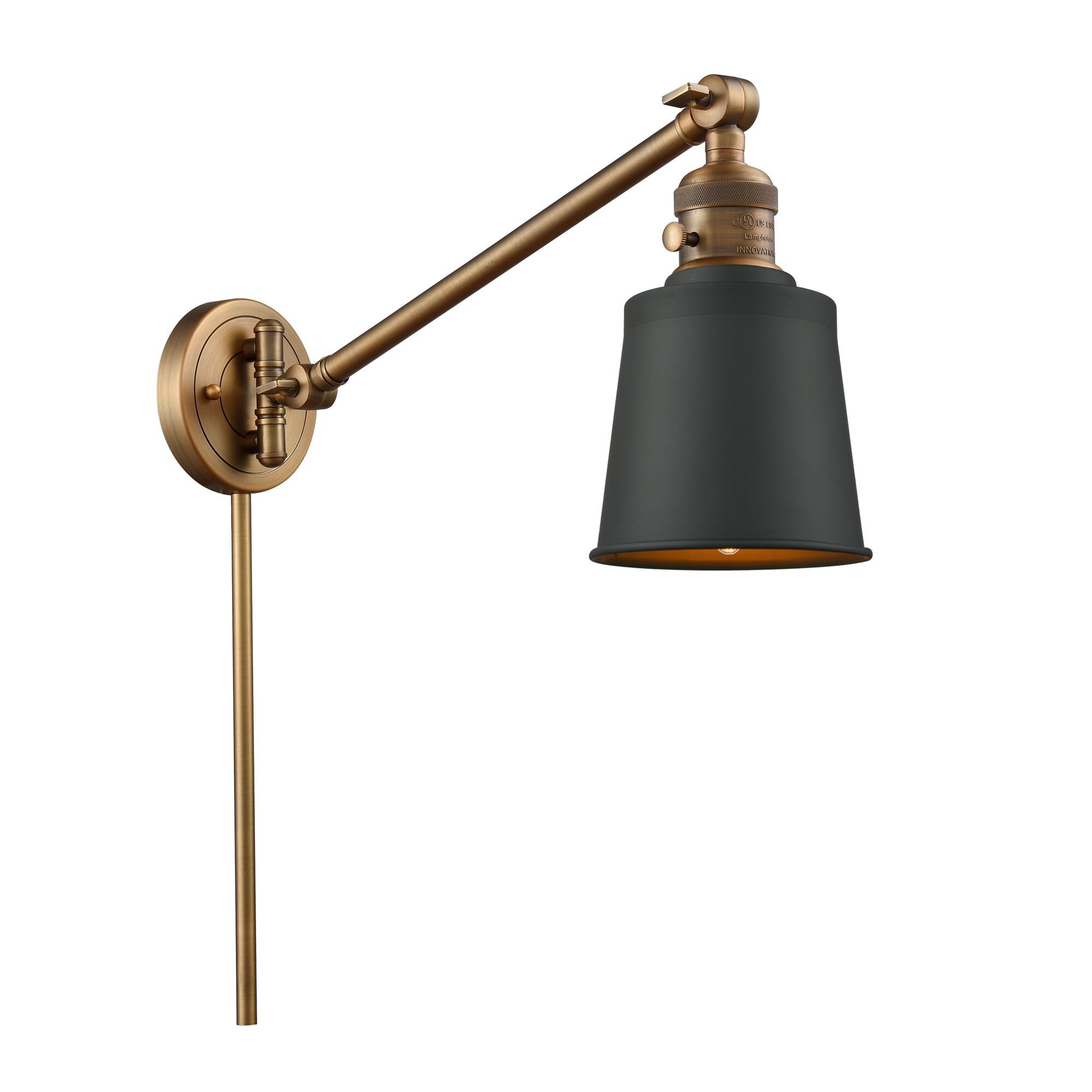 Shown in Brushed Brass finish and Brushed Brass Addison shade