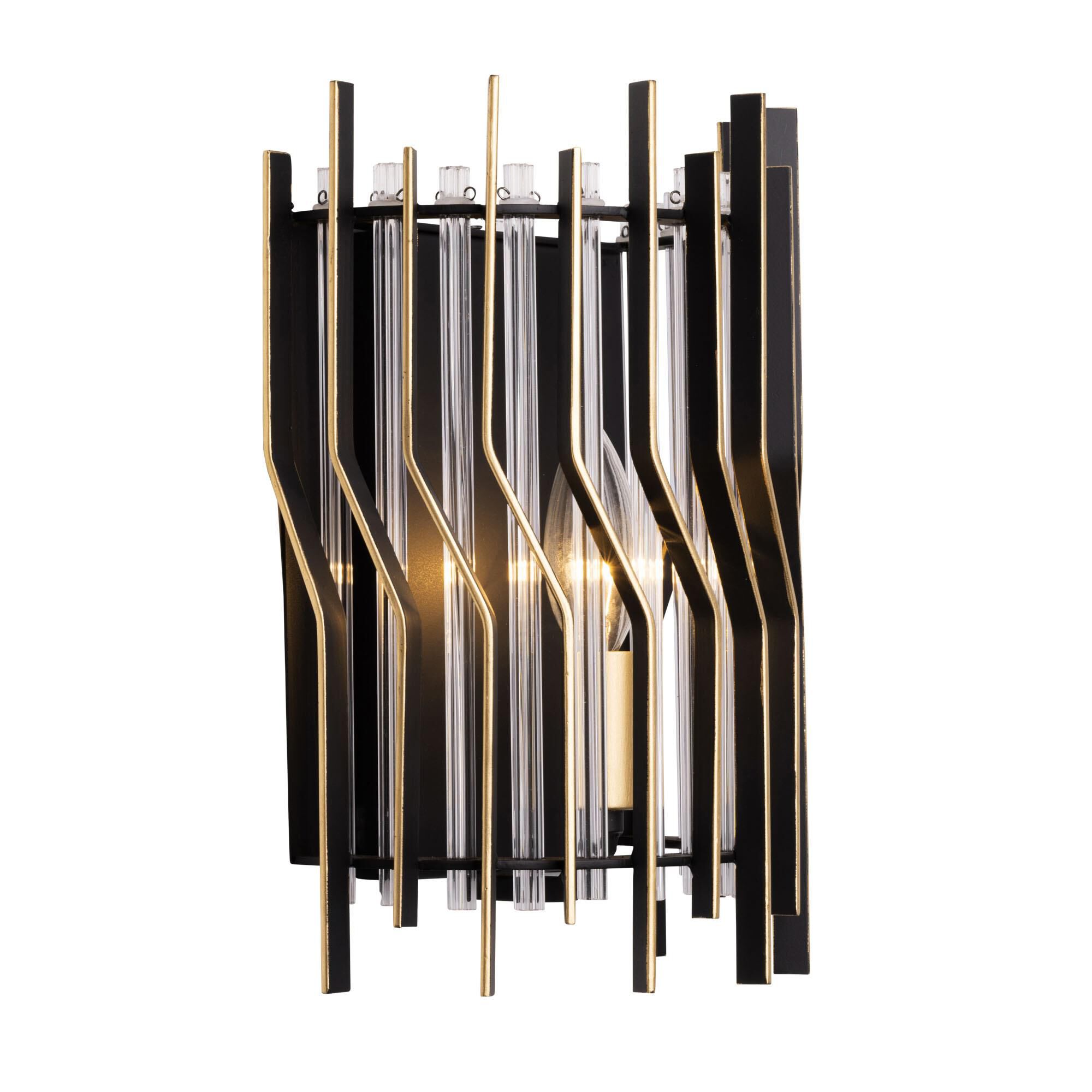 Shown in Matte Black/French Gold finish and Modern Clear Fluted shade