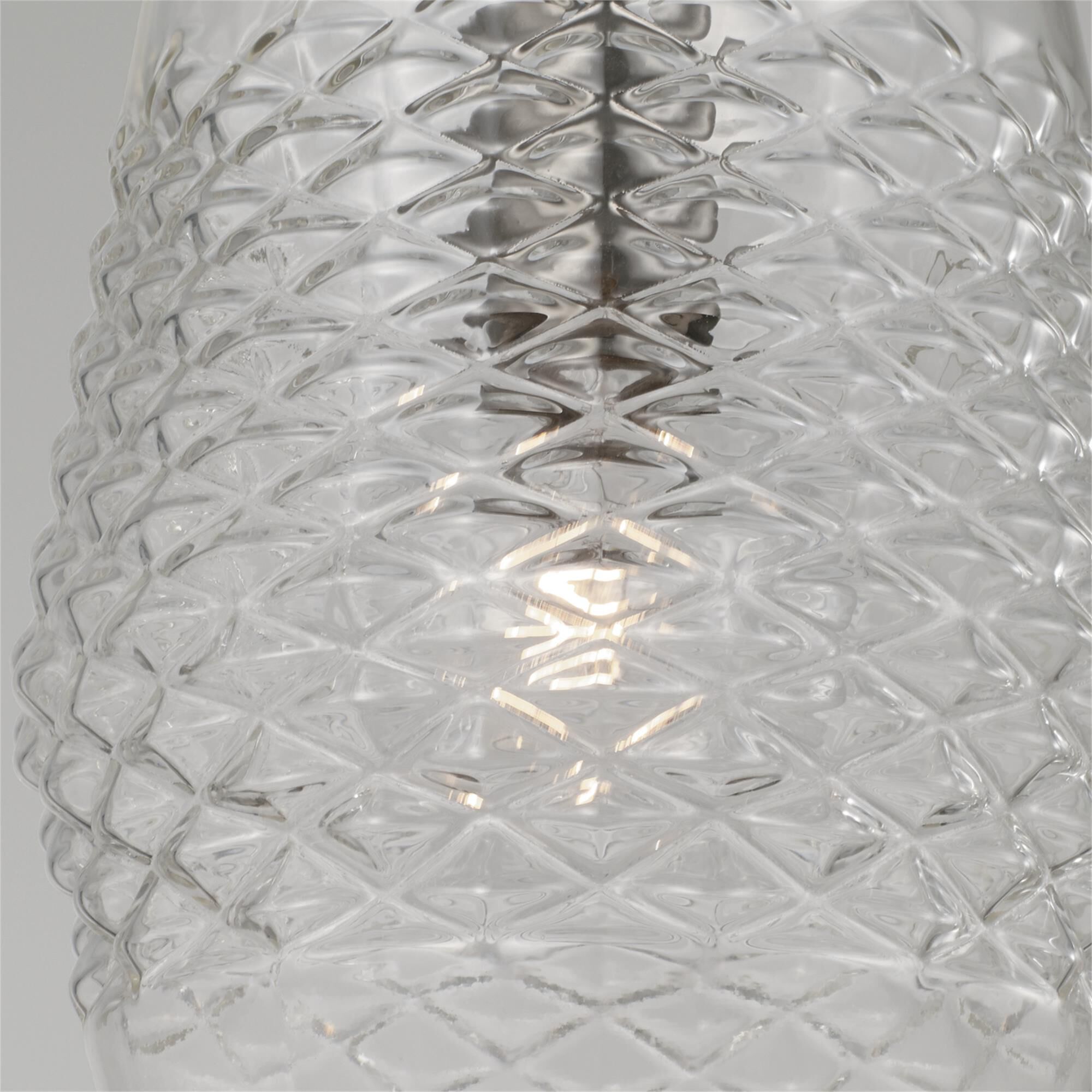 Shown in Brushed Nickel finish and Diamond Embossed glass