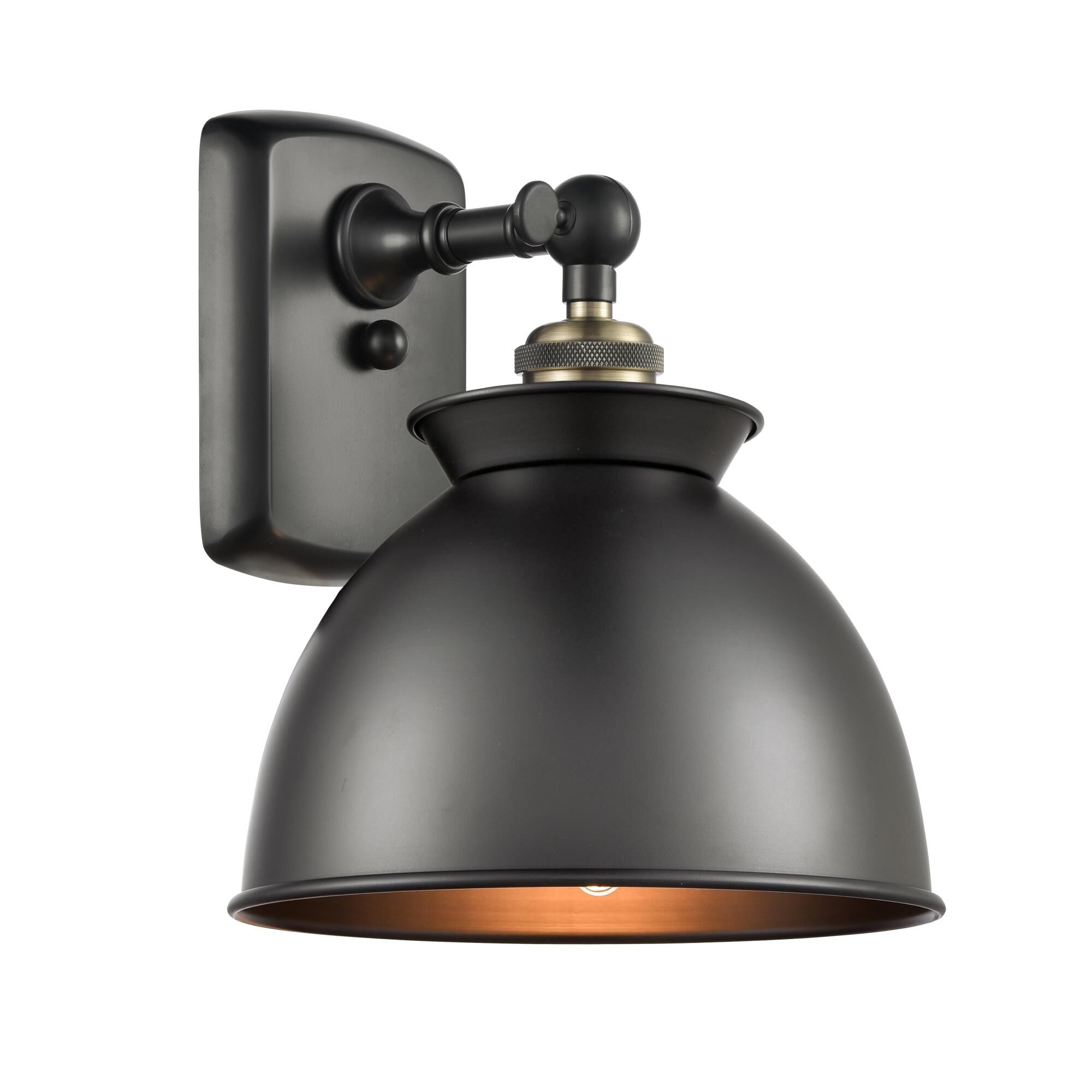 Shown in Black Antique Brass finish and Dome glass and Metal shade