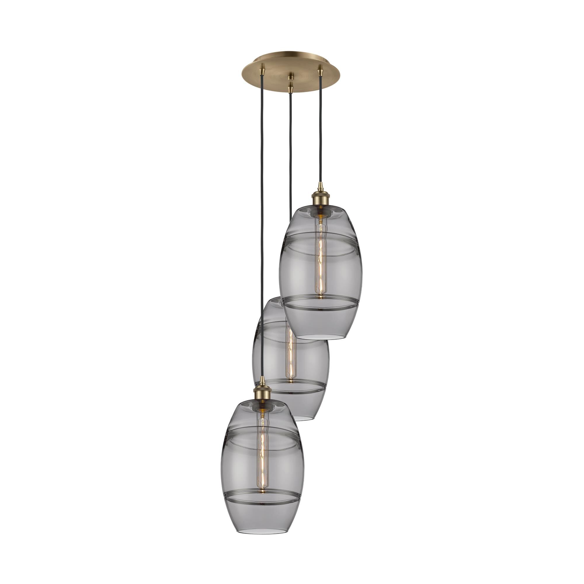 Shown in Antique Brass finish and Light Smoke glass