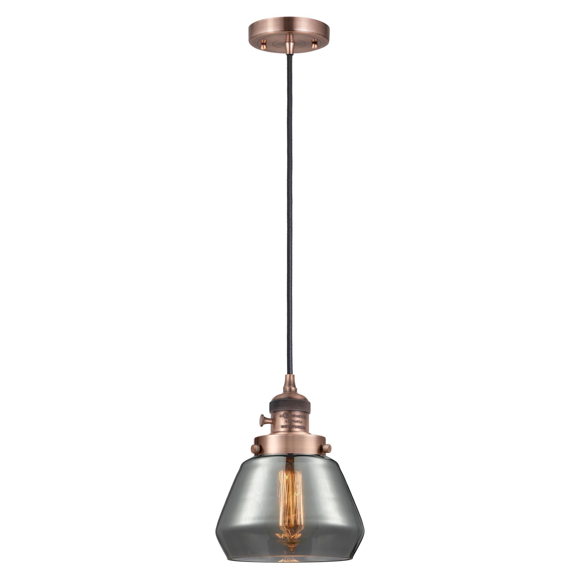 Shown in Antique Copper finish and Plated Smoke glass