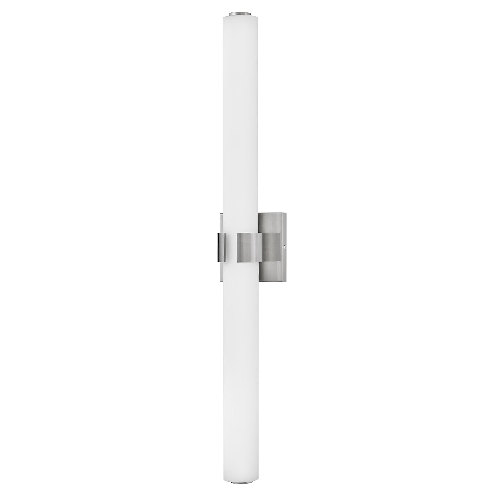 Shown in Brushed Nickel finish and Etched White glass