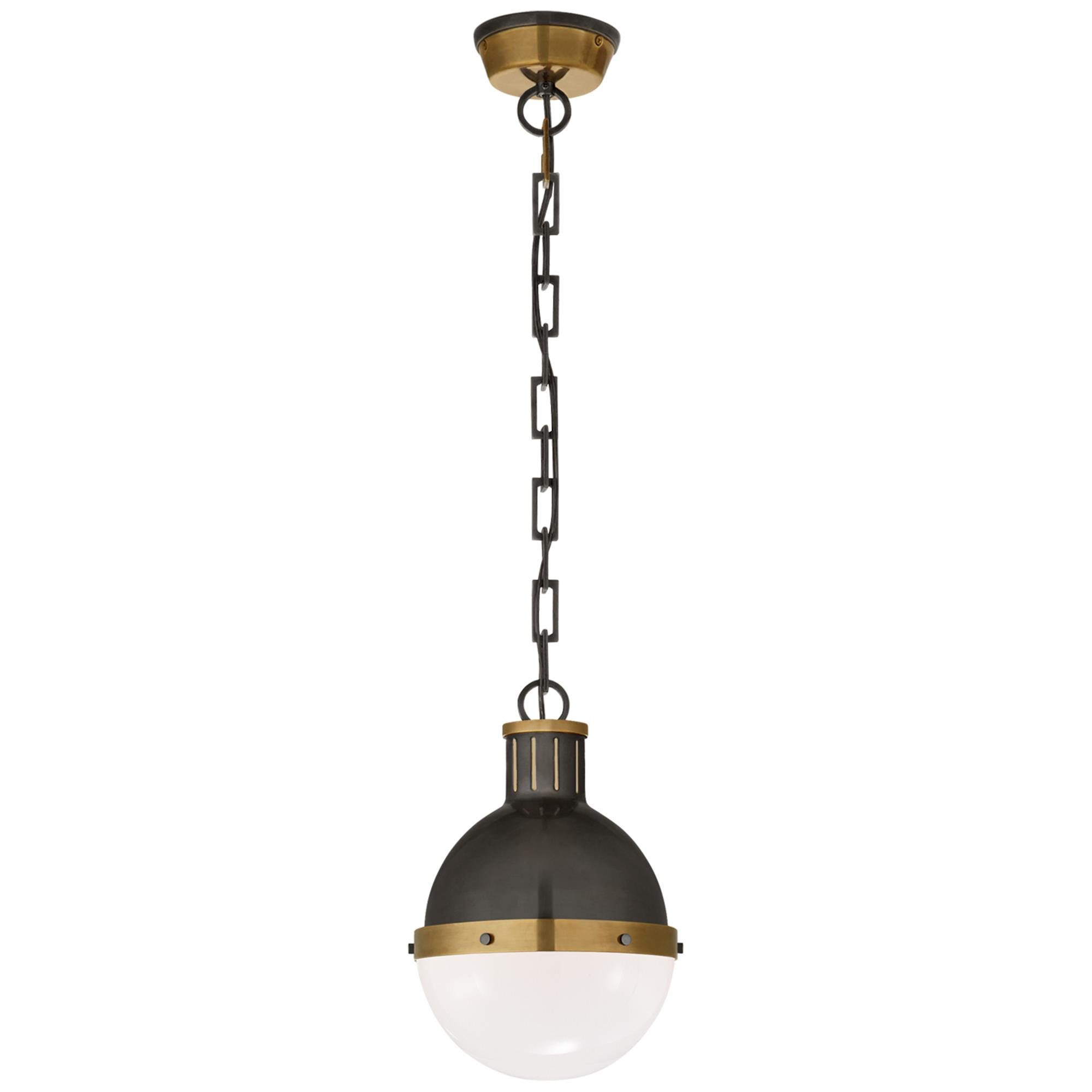 Shown in Bronze With Antique Brass finish and White glass