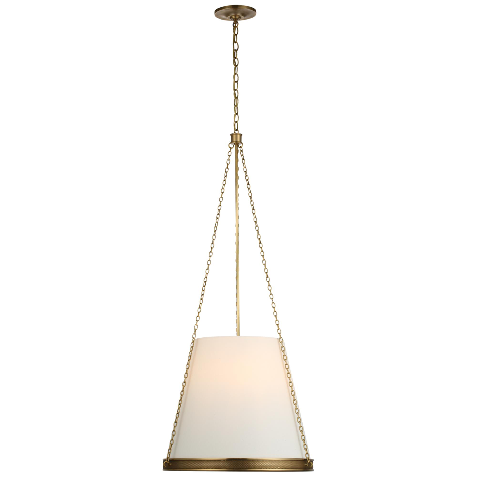 Shown in Soft Brass finish and Linen shade