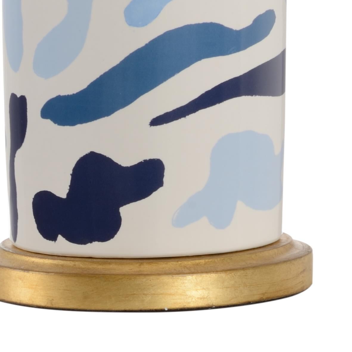 Shown in Blues/White Glaze/Antique Gold Leaf finish and Off White shade