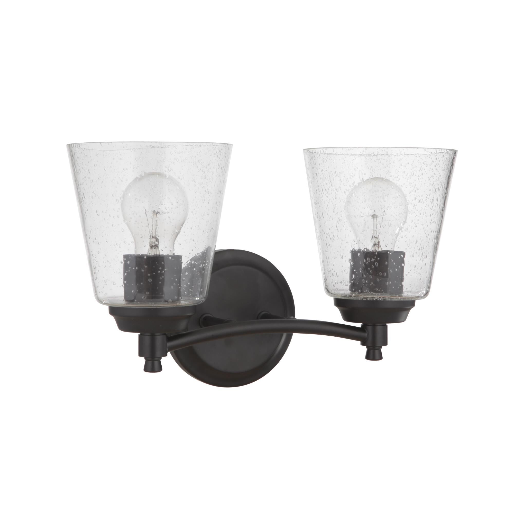 Shown in Flat Black finish and Clear Seeded glass and Glass shade