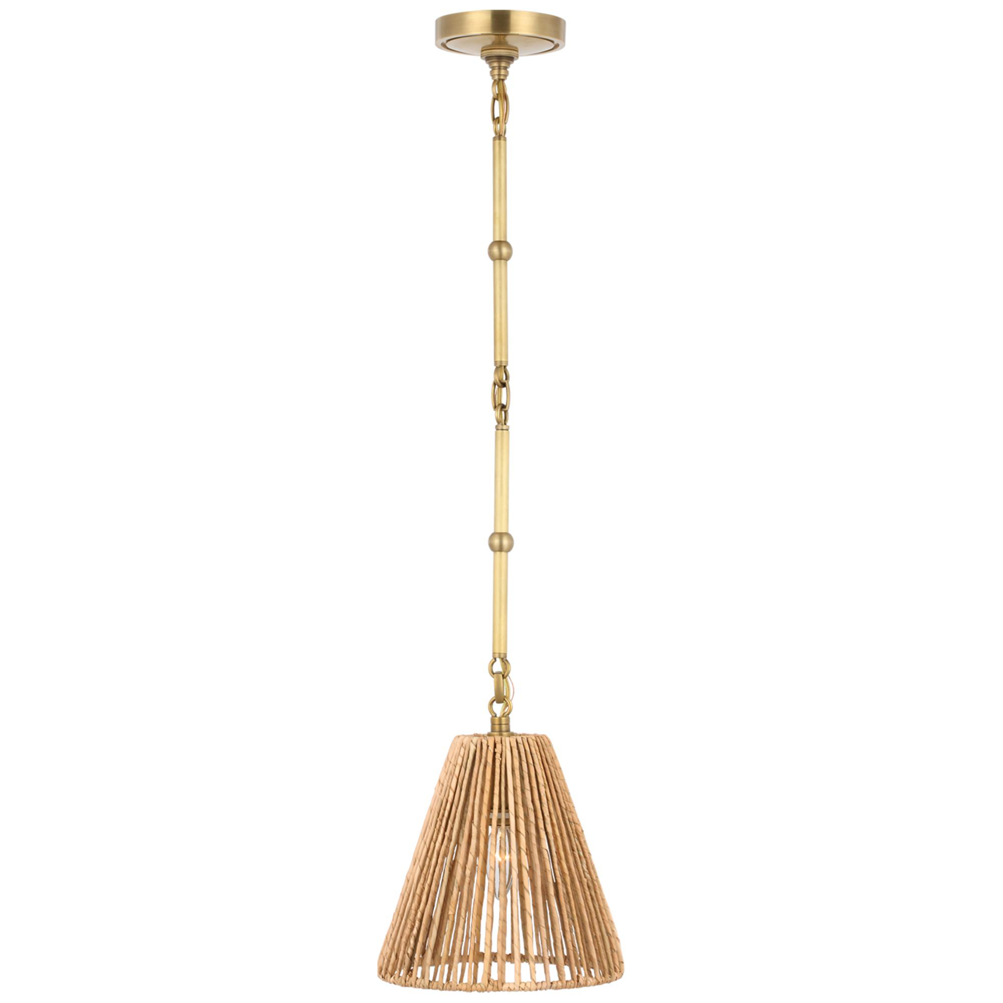 Shown in Hand-Rubbed Antique Brass finish and Natural Abaca shade