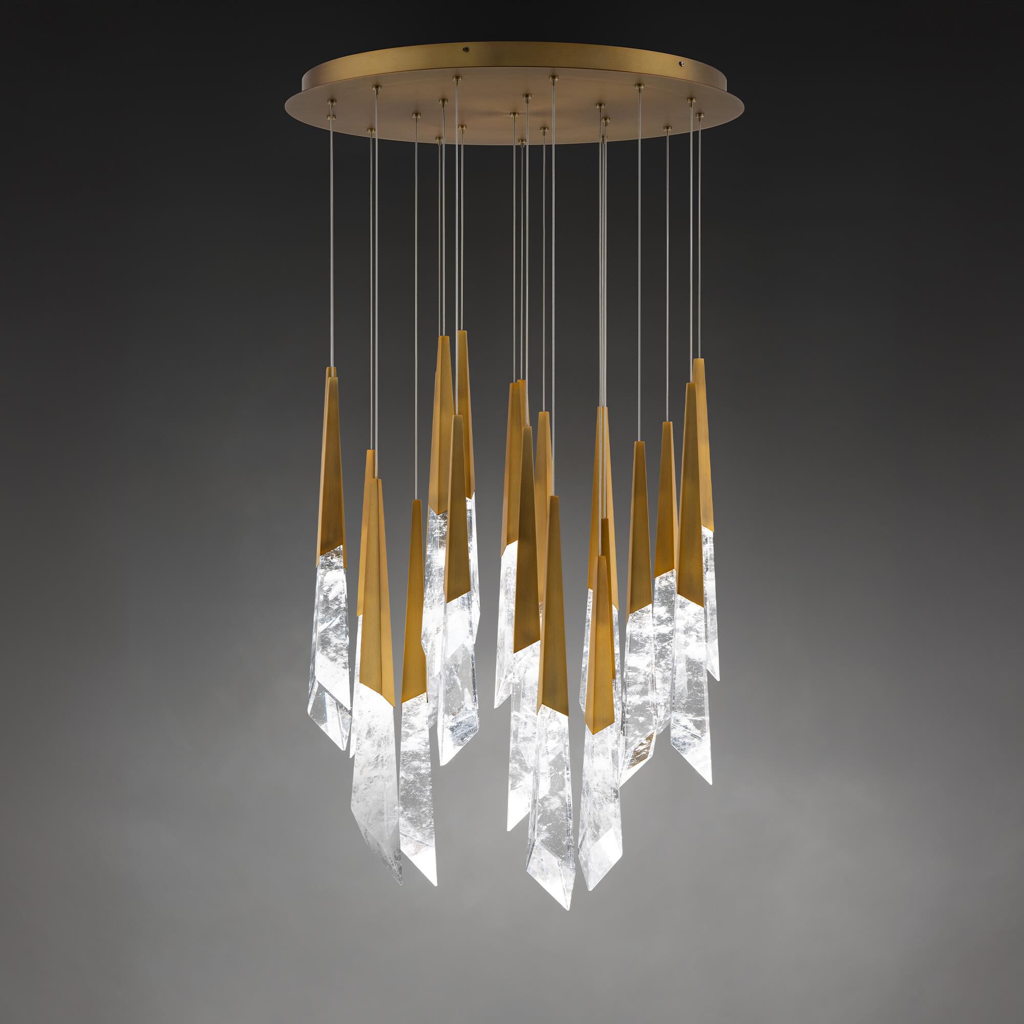 Shown in Aged Brass finish and Optic Haze Quartz Crystal crystal