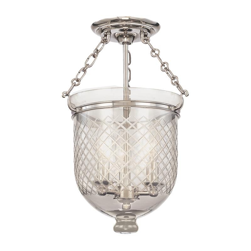 Shown in Polished Nickel finish and Clear Diamond Cut glass