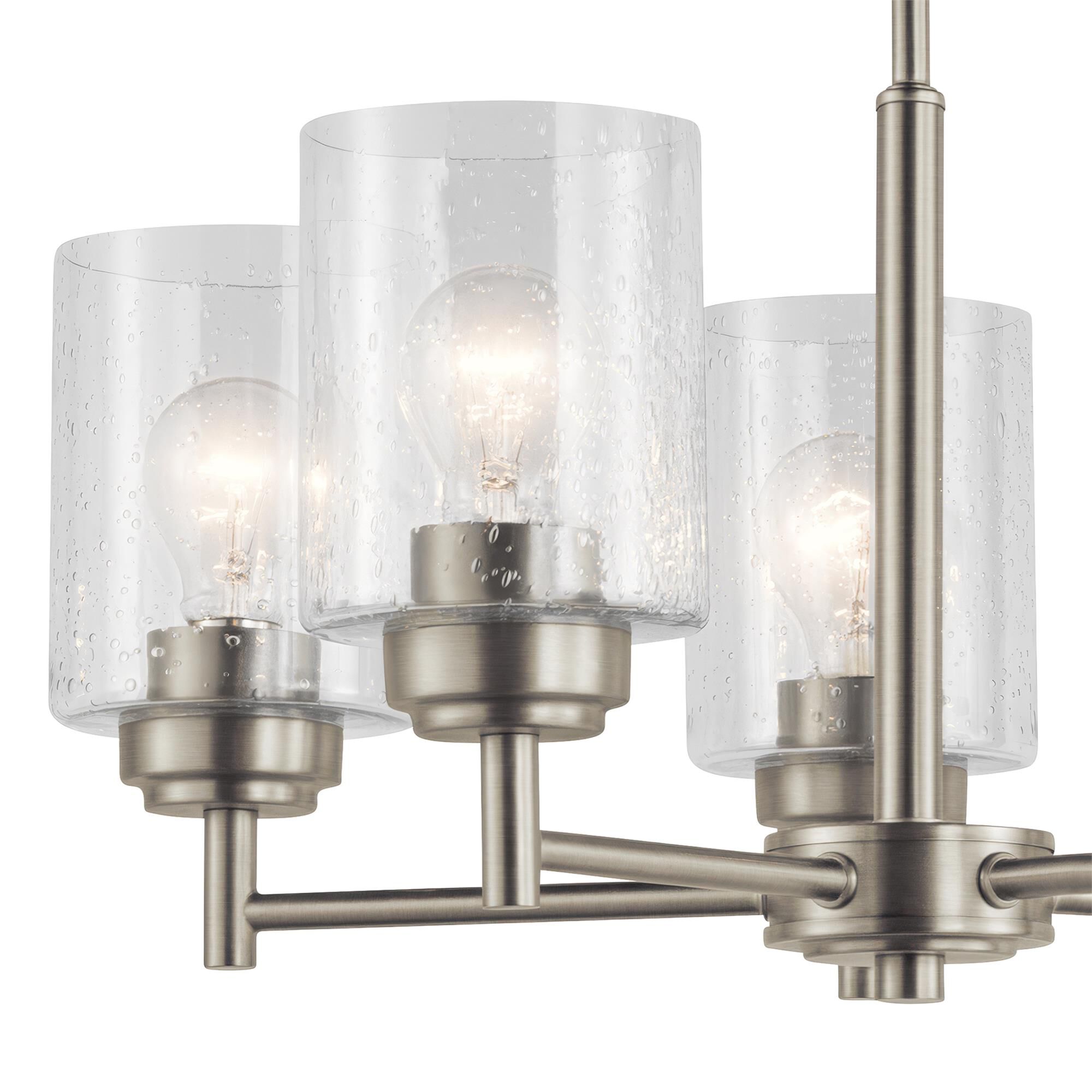 Shown in Brushed Nickel finish and Clear Seeded glass