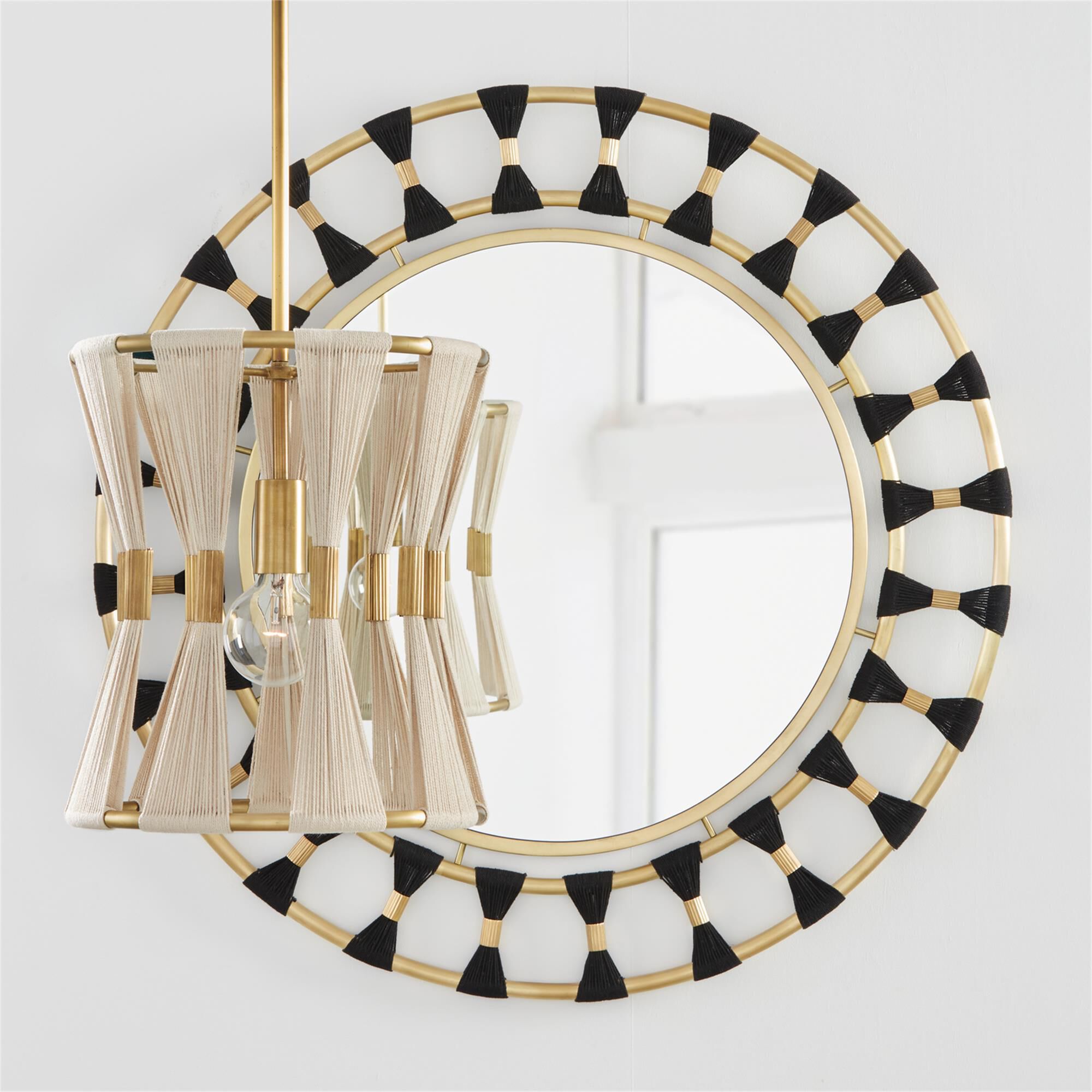 Shown in Bleached Natural Rope And Patinaed Brass finish