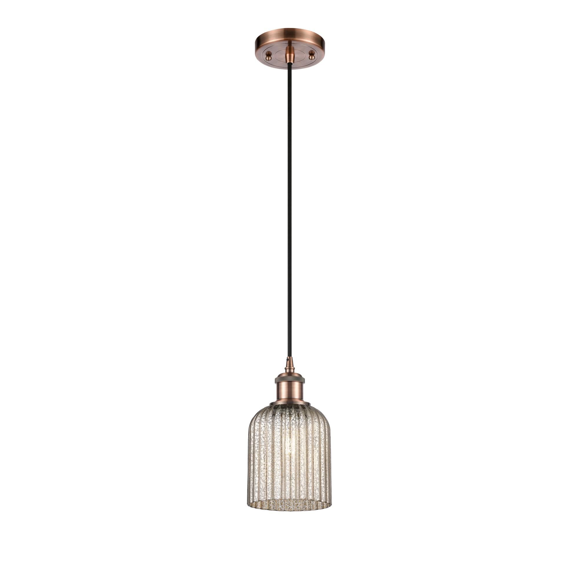 Shown in Antique Copper finish and Mercury shade