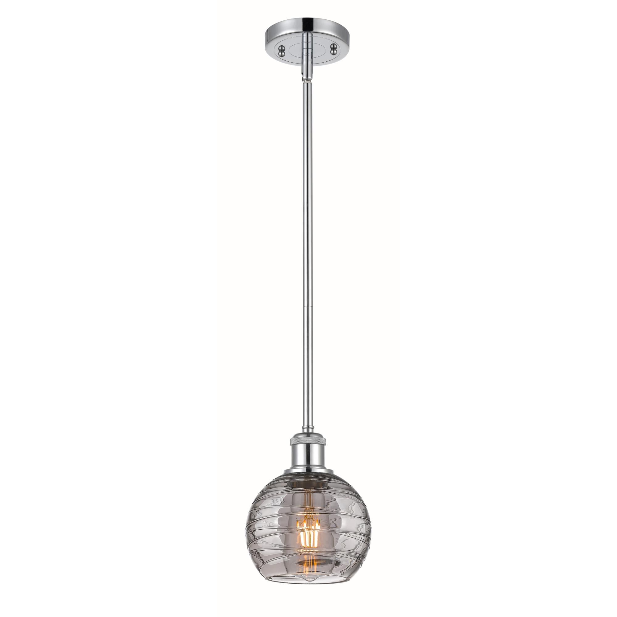 Shown in Polished Chrome finish and Light Smoke Deco Swirl glass