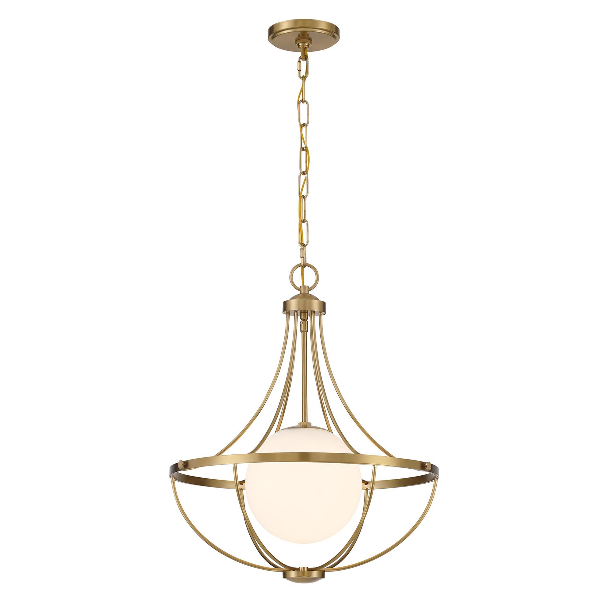 Shown in Natural Brass finish and White Opal glass