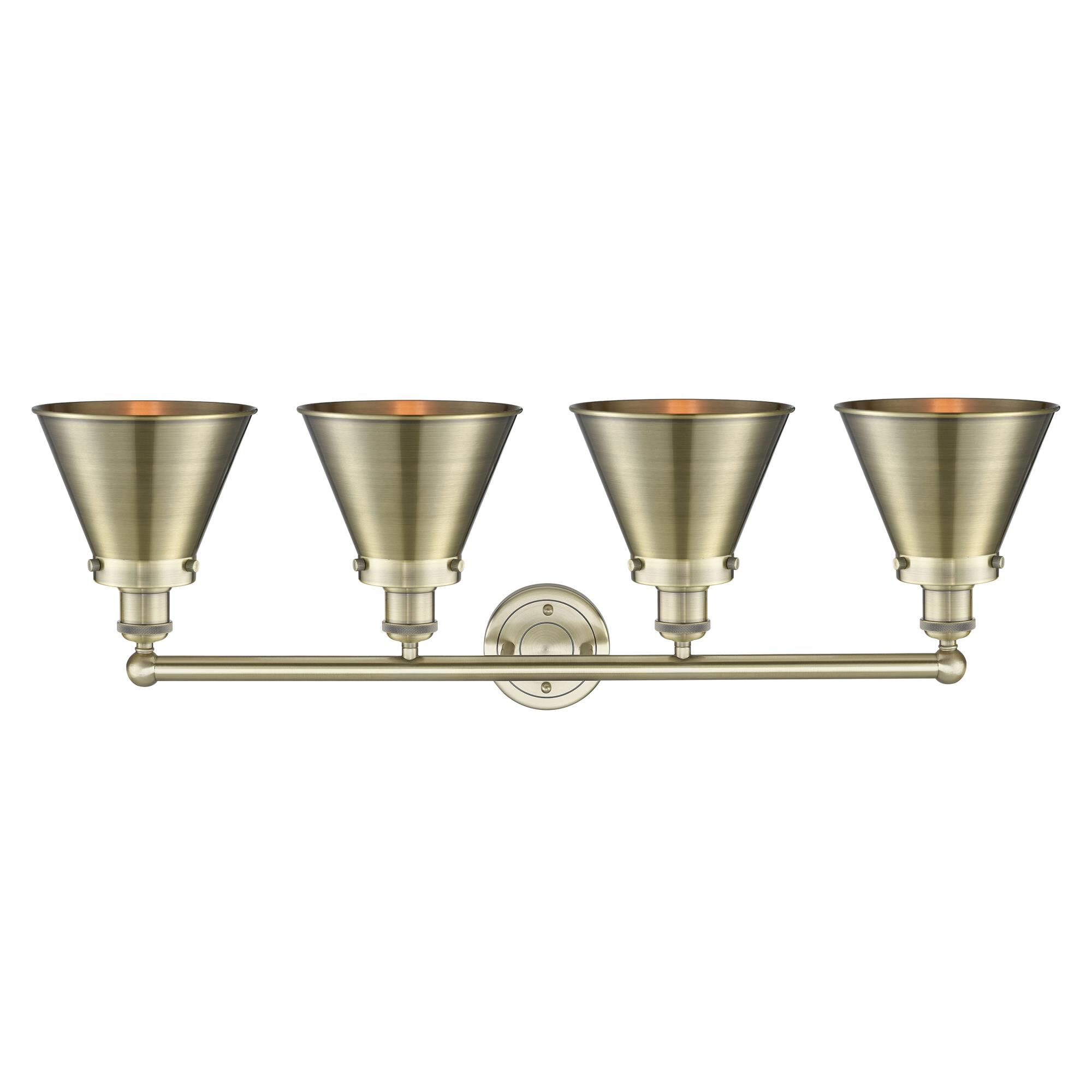 Shown in Antique Brass finish and Antique Brass shade