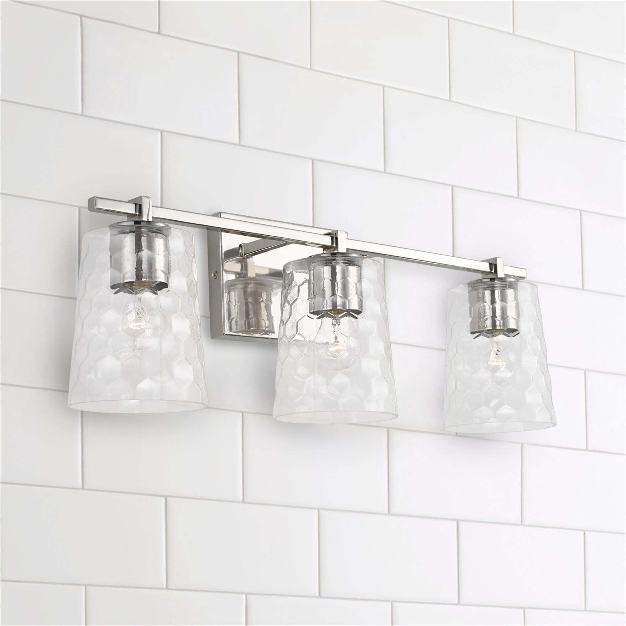 Shown in Polished Nickel finish and Clear Honeycomb glass