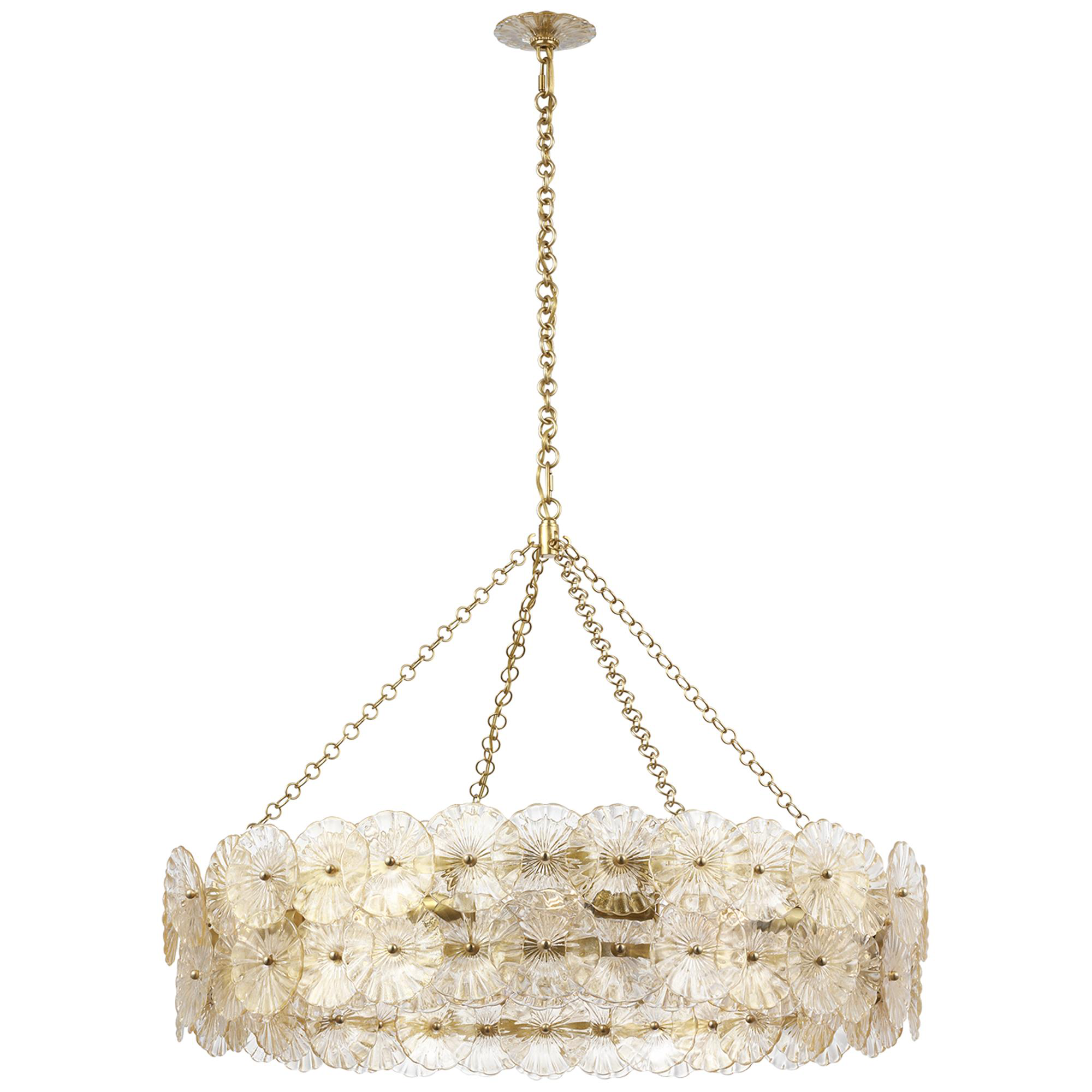 Shown in Hand-Rubbed Antique Brass finish and Gold Fleck glass