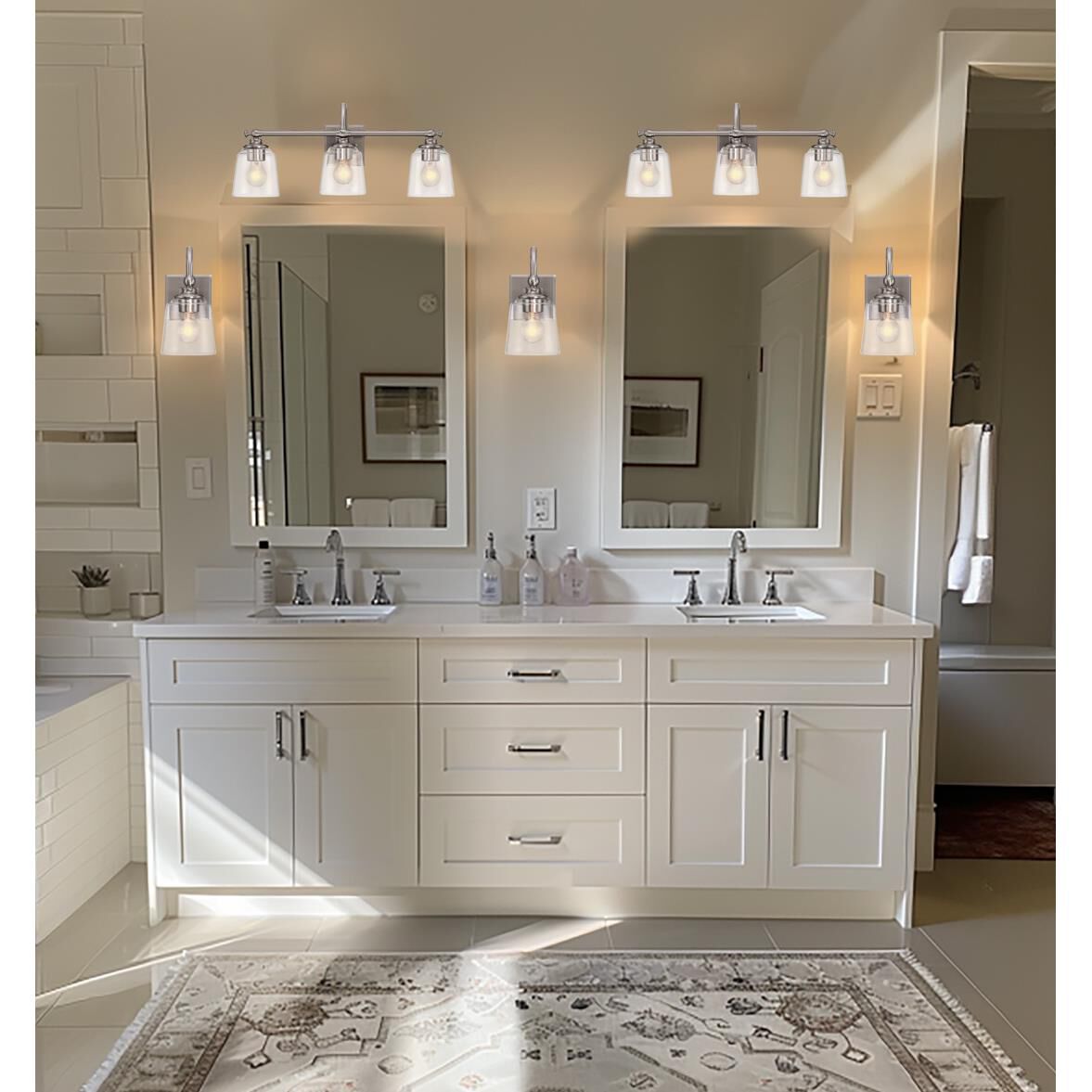 Shown in Brushed Nickel finish and Clear glass