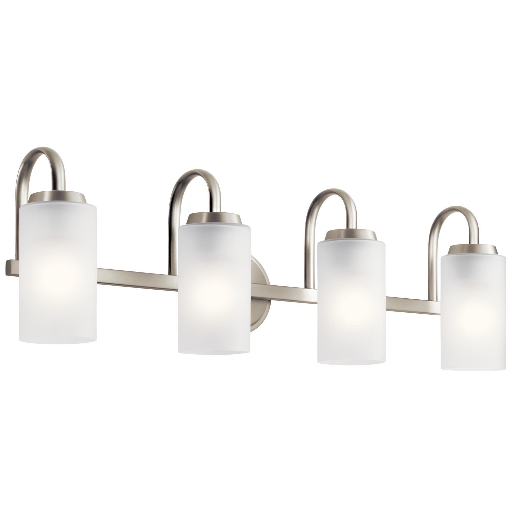 Shown in Brushed Nickel finish and Satin Etched glass