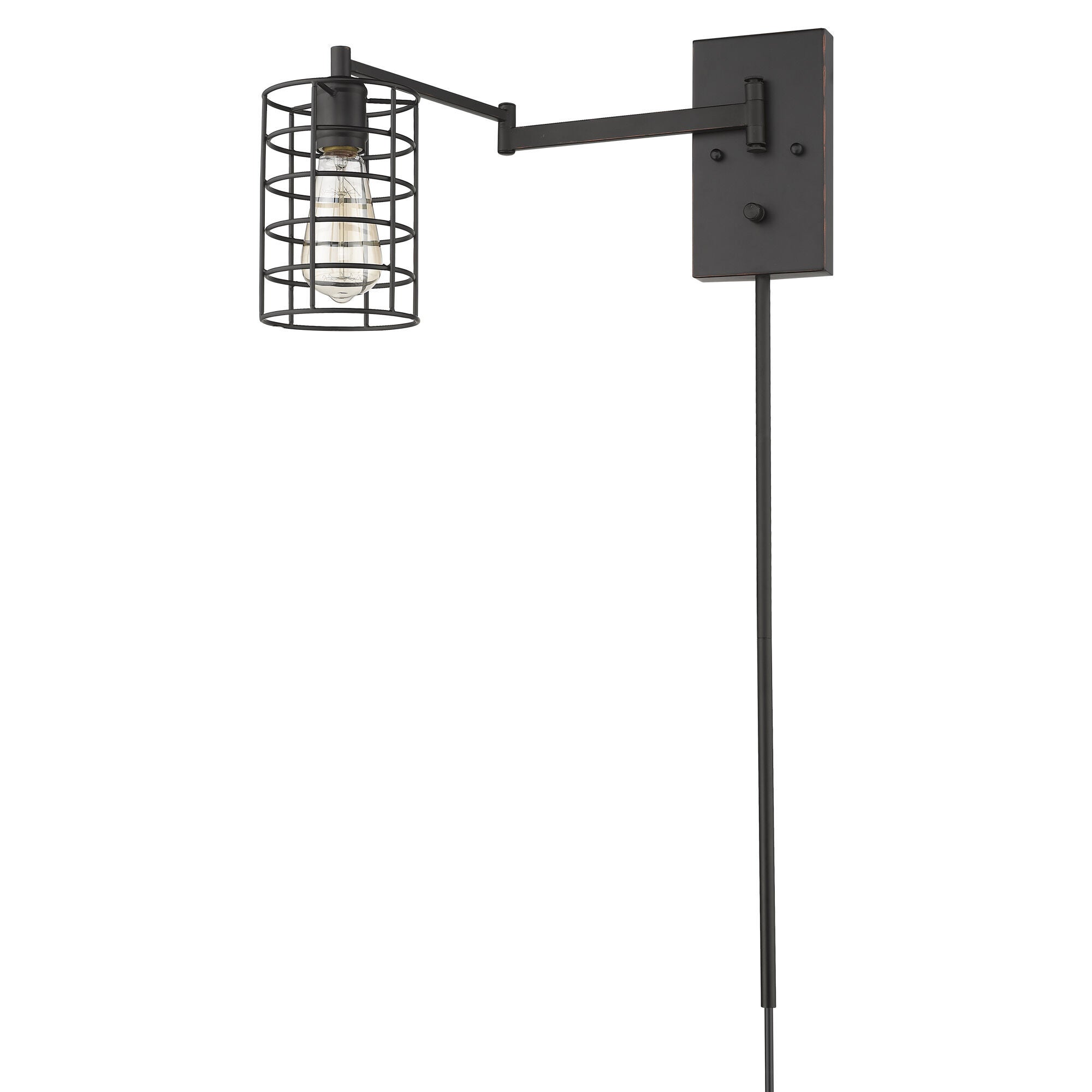 Shown in Oil-Rubbed Bronze finish and Oil-Rubbed Bronze glass and Oil-Rubbed Bronze, Cylindrical Metal Cage shade