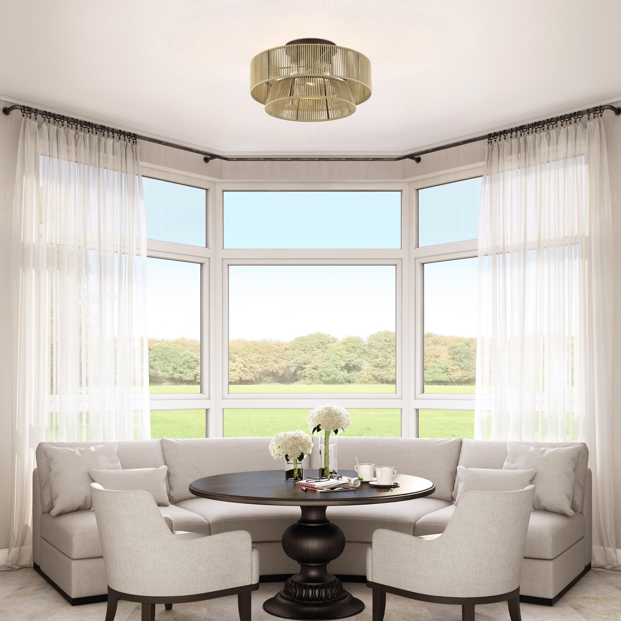 Shown in English Bronze finish and Hand-Woven Venetian Gold Color Polyester Rope shade