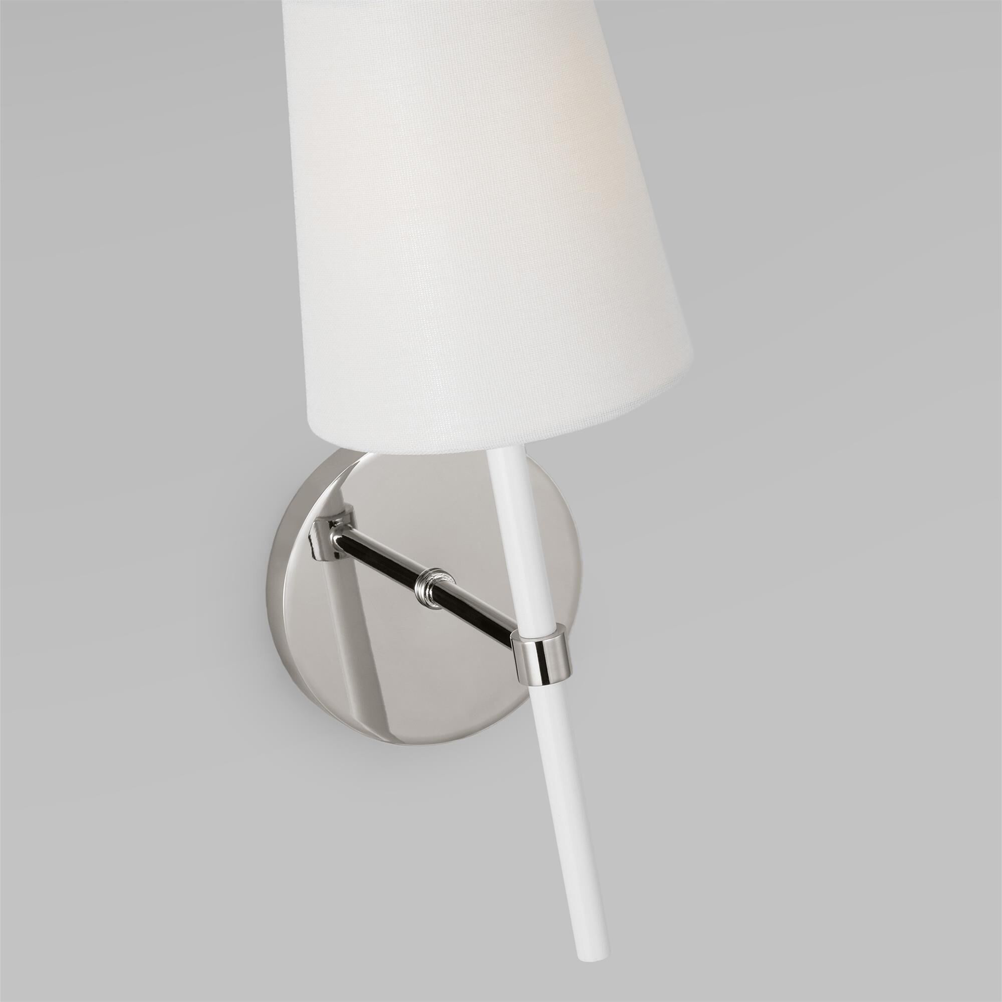 Shown in Polished Nickel finish and White Linen Fabric shade