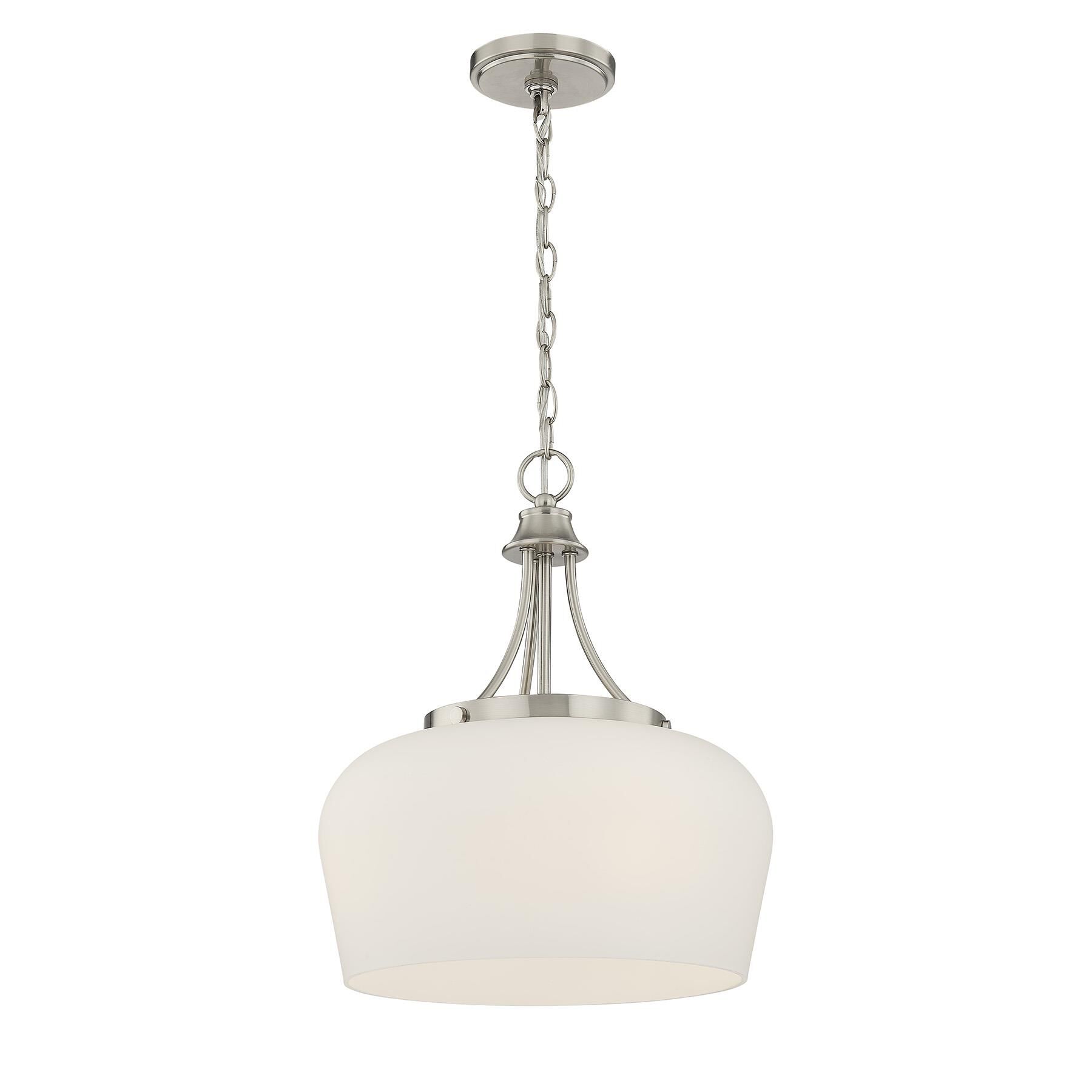 Shown in Satin Nickel finish and White Opal glass