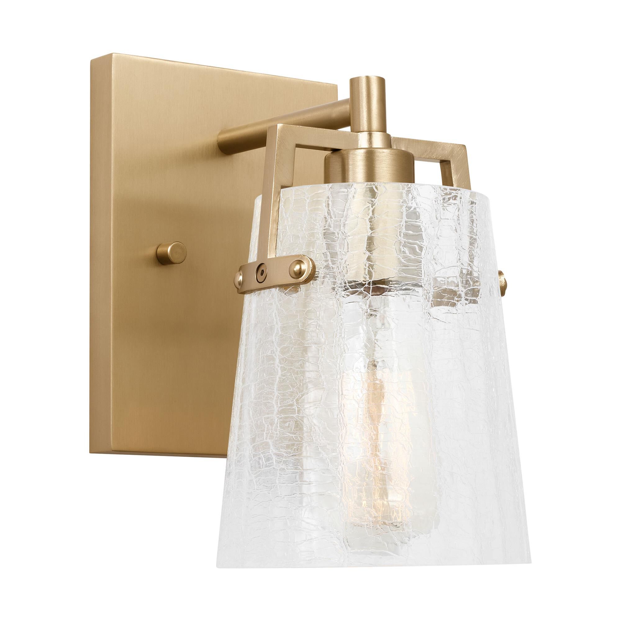 Shown in Satin Brass finish and Clear Crackle glass