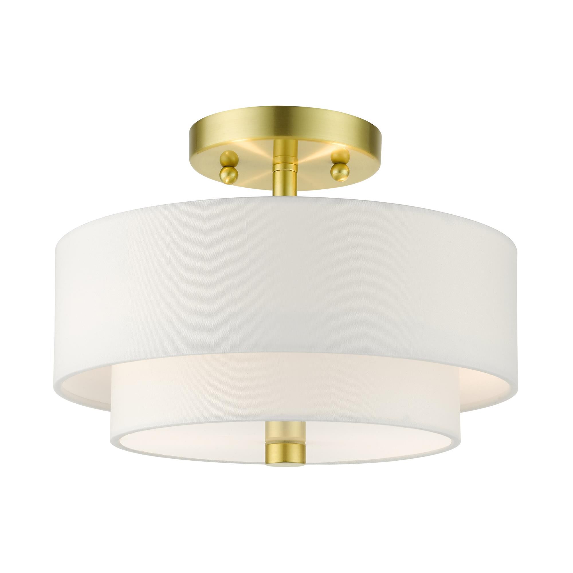 Shown in Satin Brass finish and Hand Crafted Hardback  Completely Finished With Off-White Color Fabric Outside and Inside shade