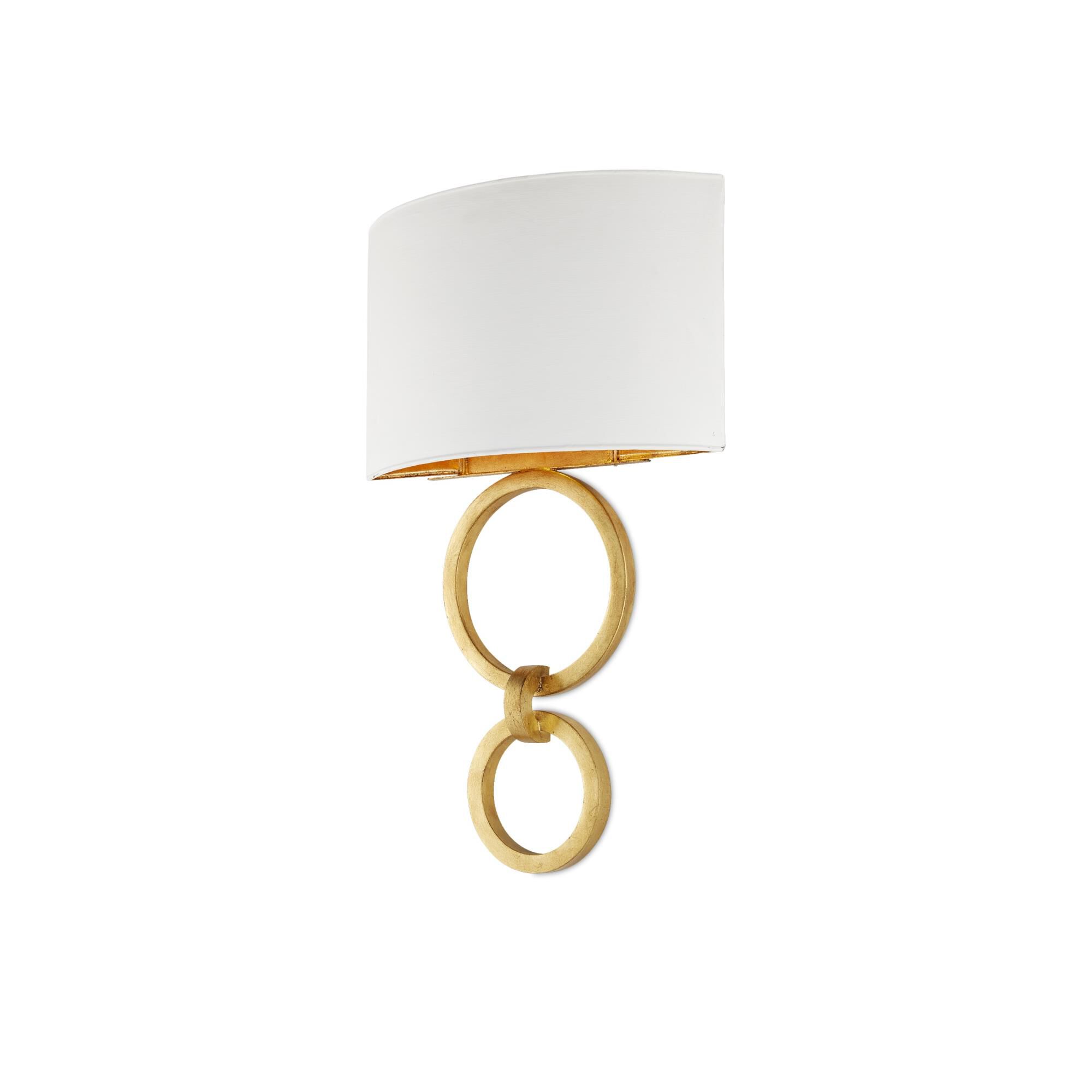 Shown in Gesso White/Contemporary Gold Leaf finish and Metal shade