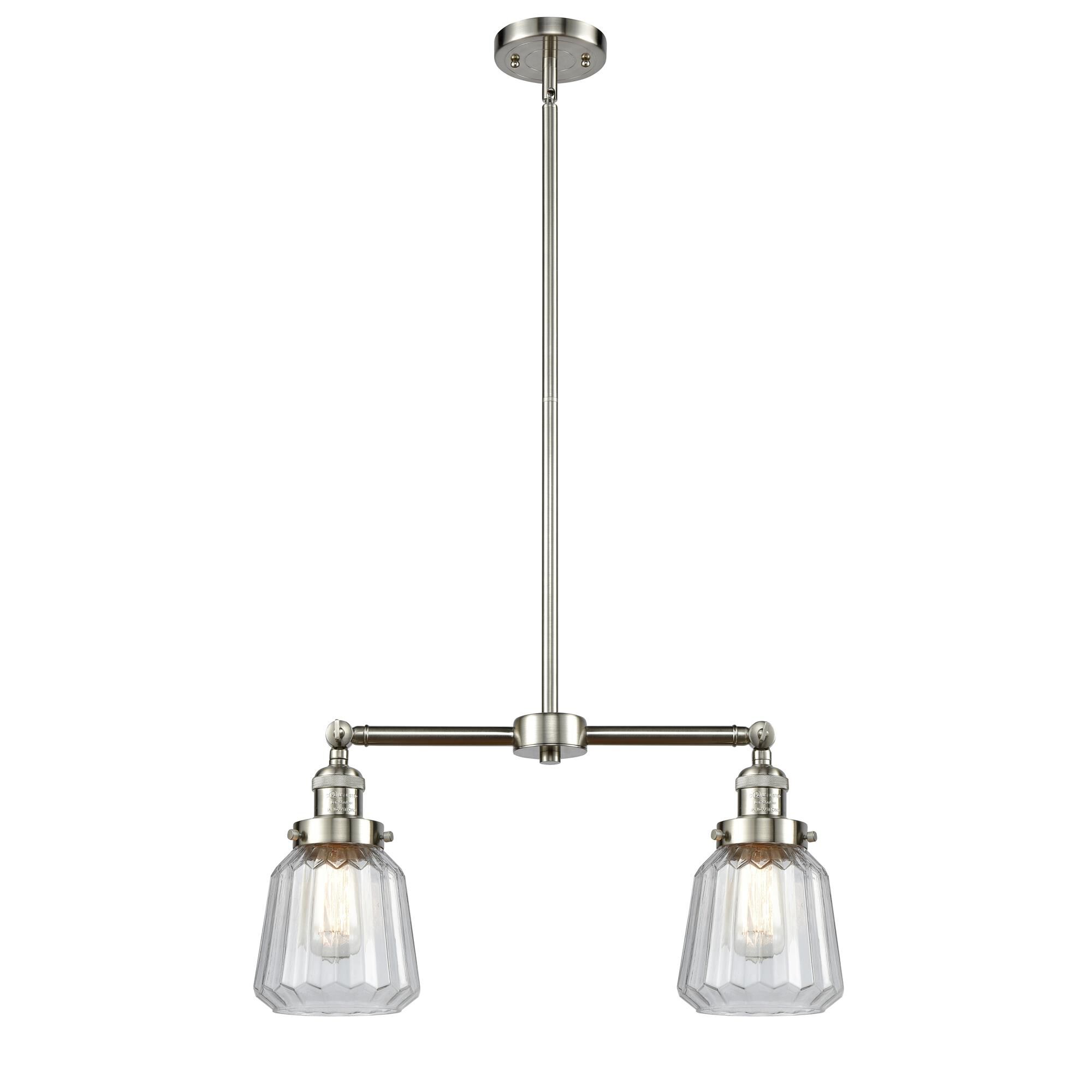 Shown in Brushed Satin Nickel finish and Clear glass