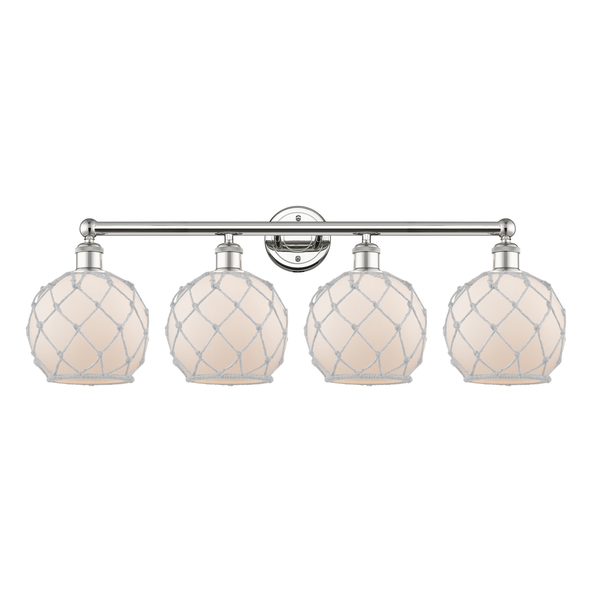 Shown in Polished Nickel finish and White with White Rope glass