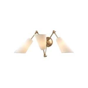 Shown in Aged Brass finish and Off White Linen shade